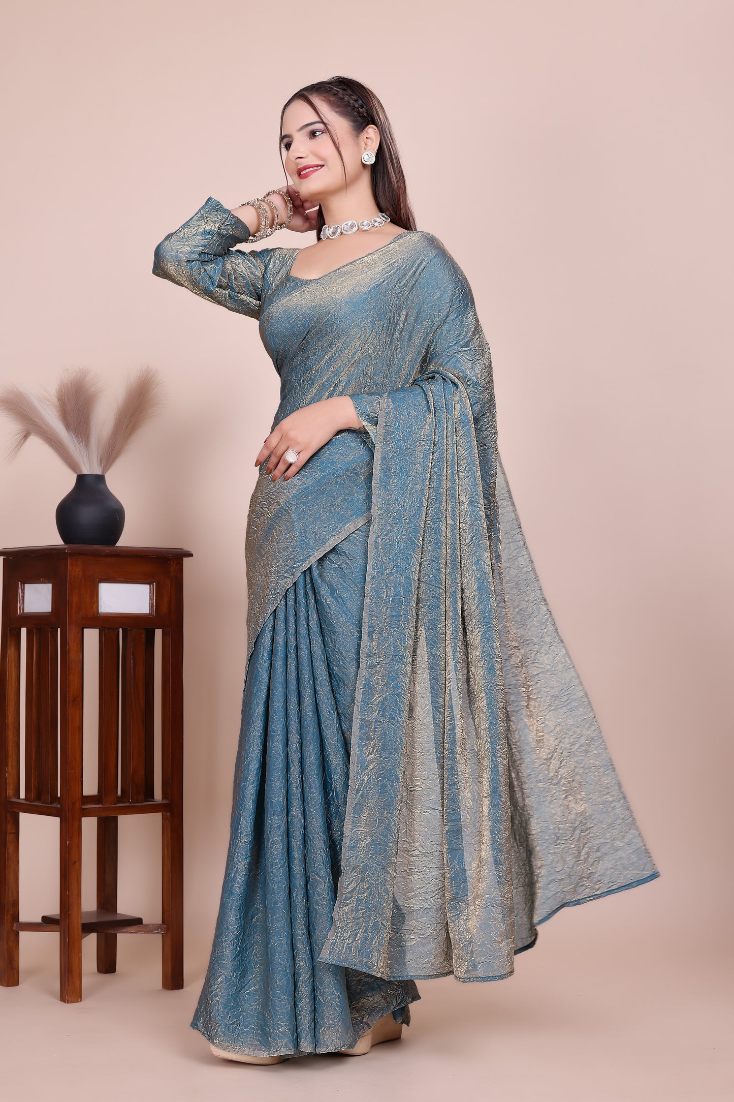 MK WOMEN'S Latest Ethnic Wear Chush fandy Saree With Stiched  Blouse Trendy colour Pack Of 1.