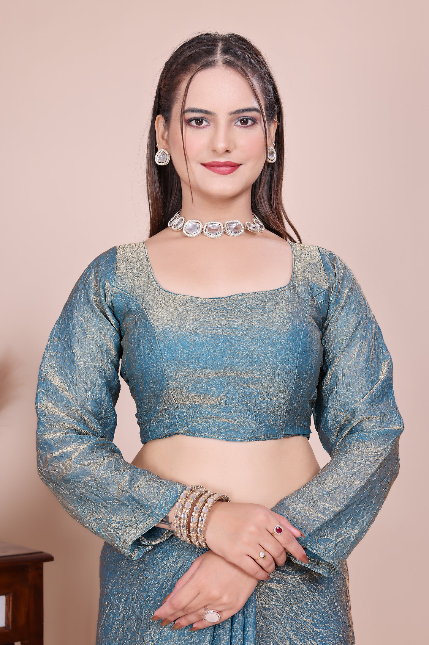 MK WOMEN'S Latest Ethnic Wear Chush fandy Saree With Stiched  Blouse Trendy colour Pack Of 1.