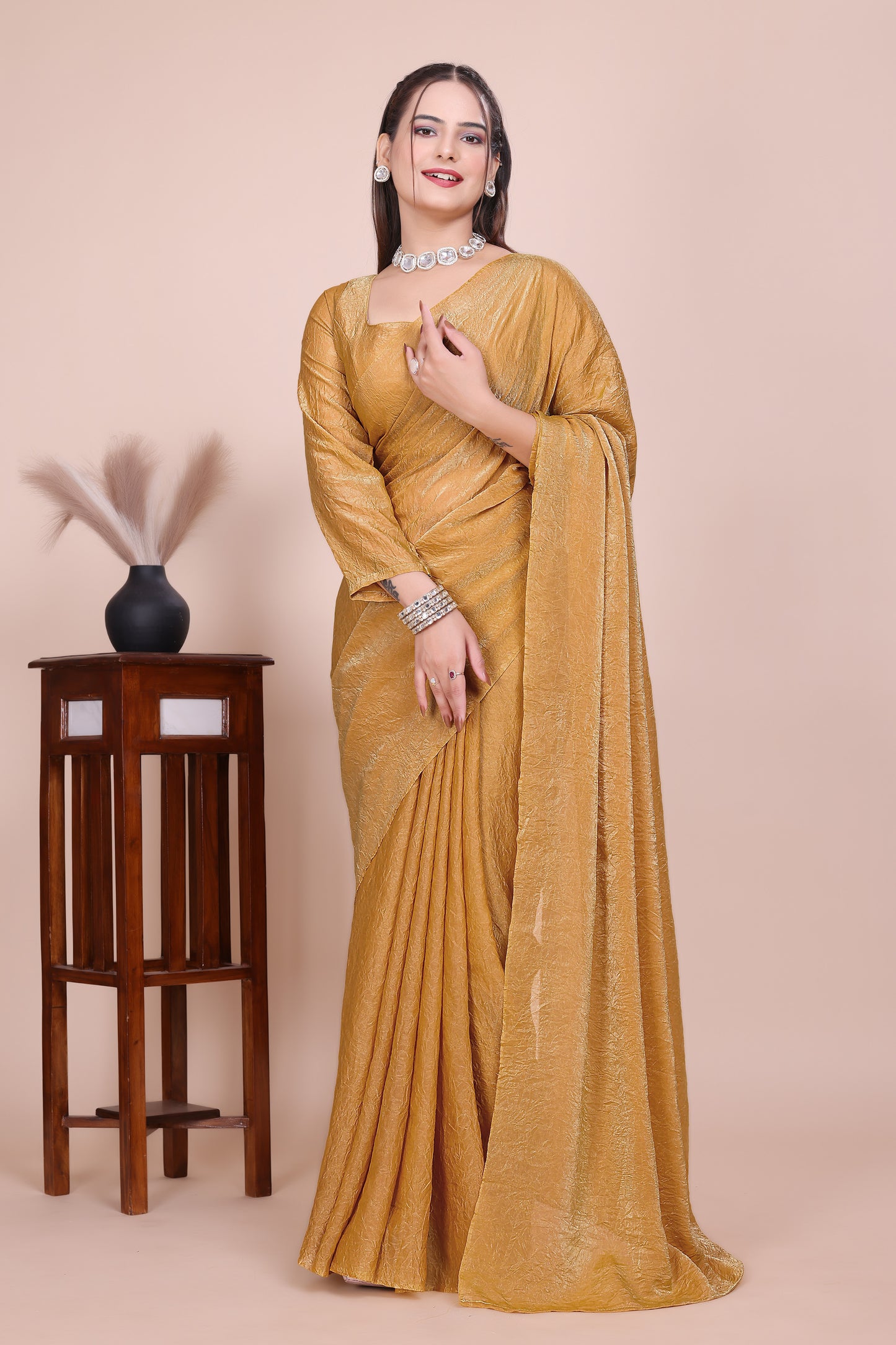 MK WOMEN'S Latest Ethnic Wear Chush fandy Saree With Stiched  Blouse Trendy colour Pack Of 1.