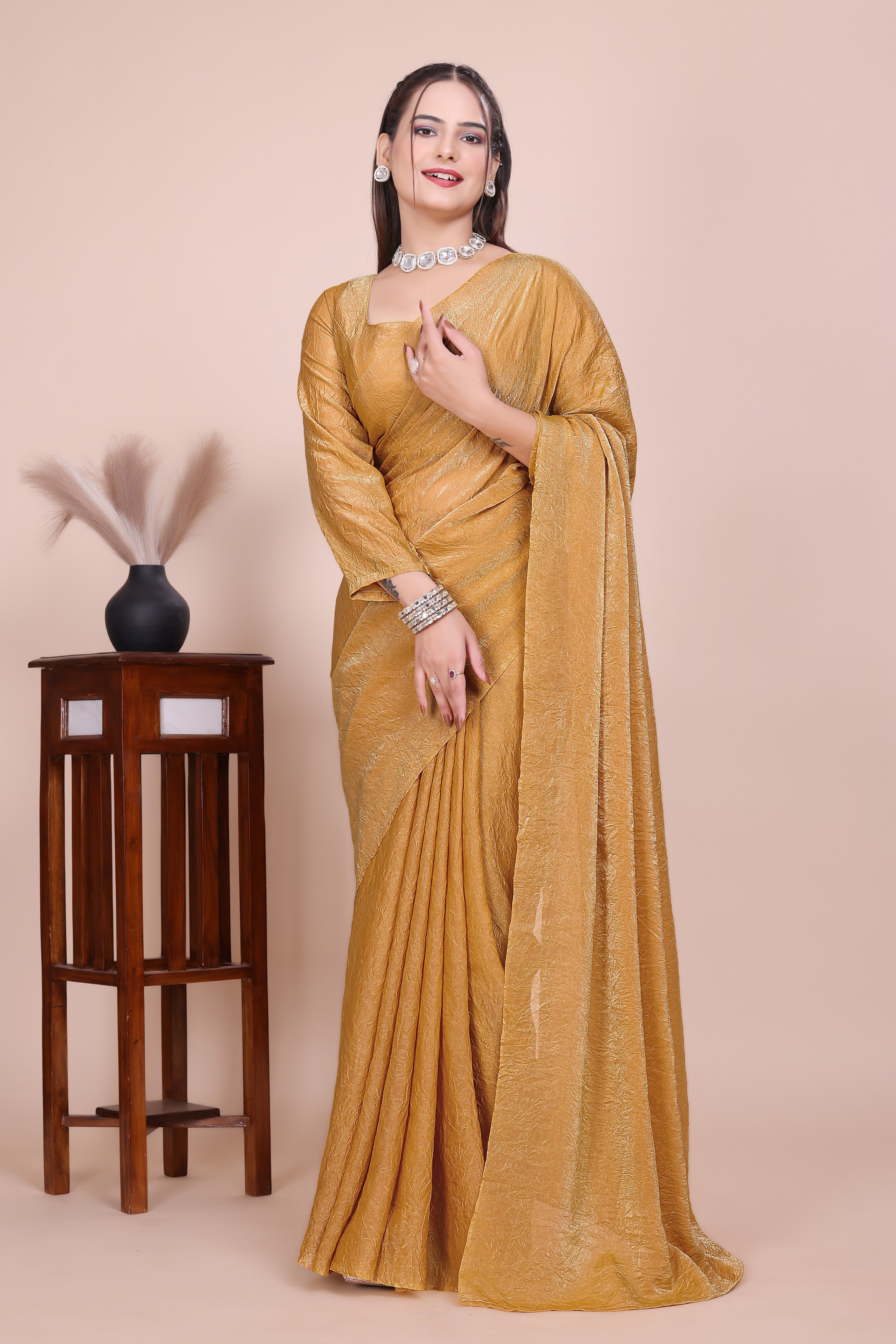 MK WOMEN'S Latest Ethnic Wear Chush fandy Saree With Stiched  Blouse Trendy colour Pack Of 1.