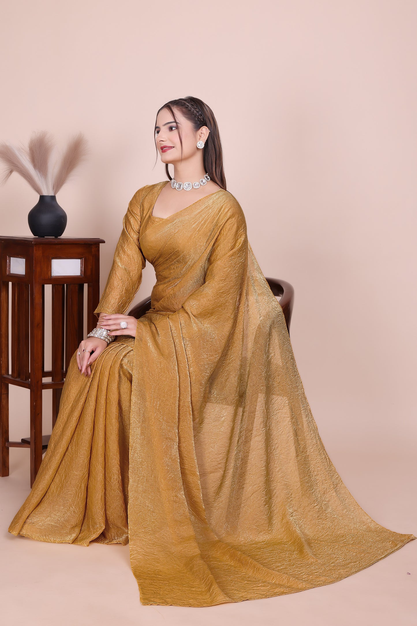 MK WOMEN'S Latest Ethnic Wear Chush fandy Saree With Stiched  Blouse Trendy colour Pack Of 1.