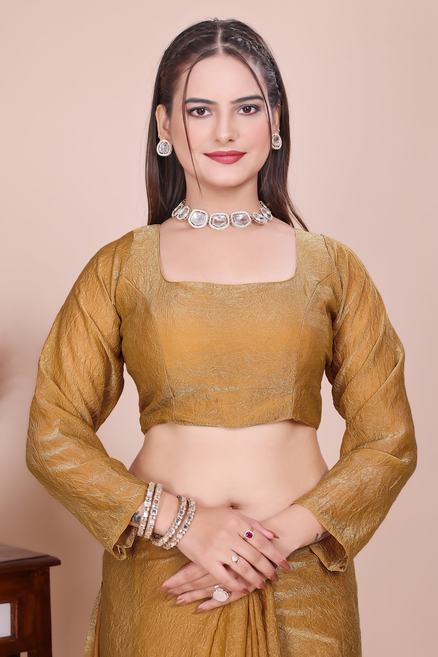 MK WOMEN'S Latest Ethnic Wear Chush fandy Saree With Stiched  Blouse Trendy colour Pack Of 1.