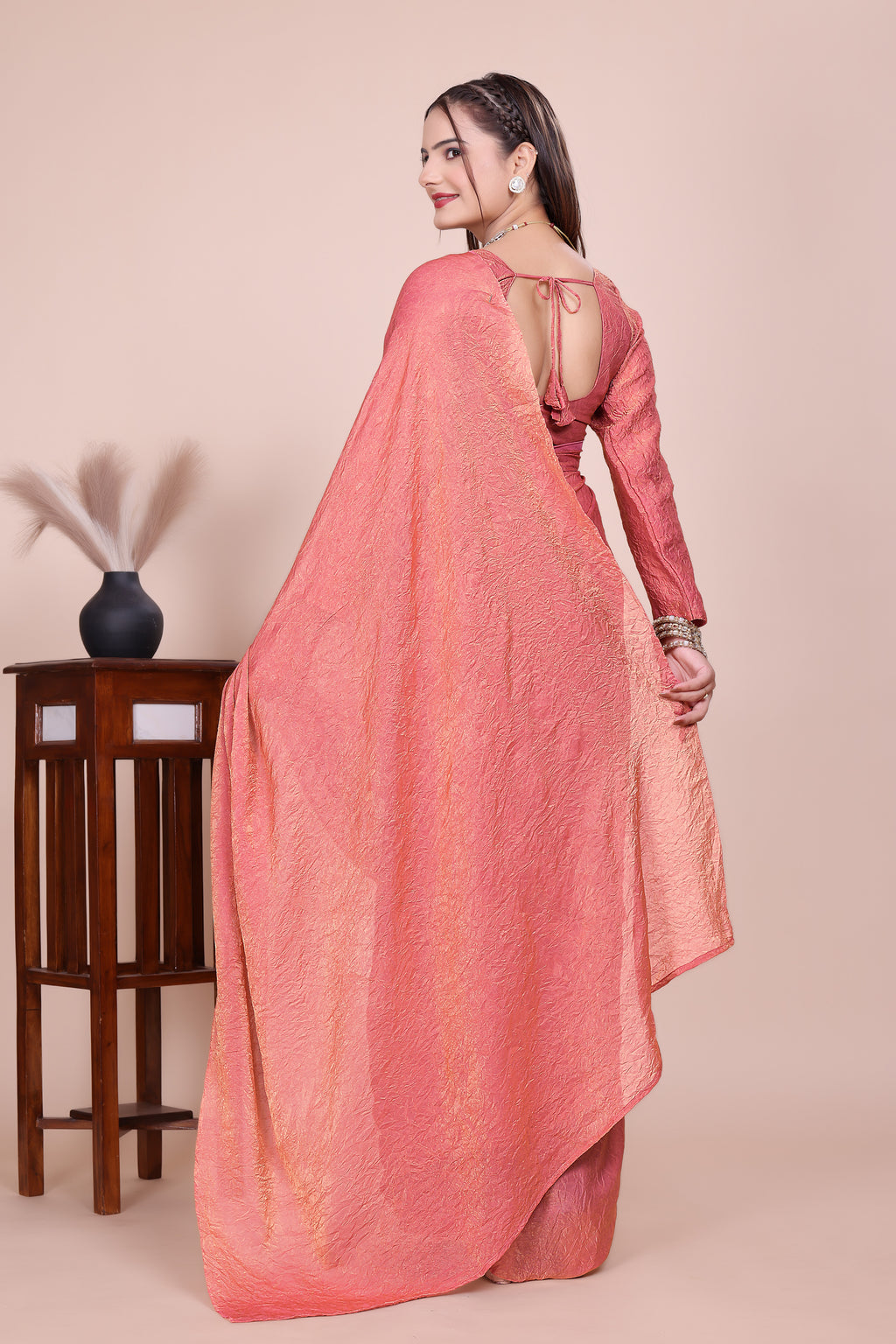 MK WOMEN'S Latest Ethnic Wear Chush fandy Saree With Stiched  Blouse Trendy colour Pack Of 1.