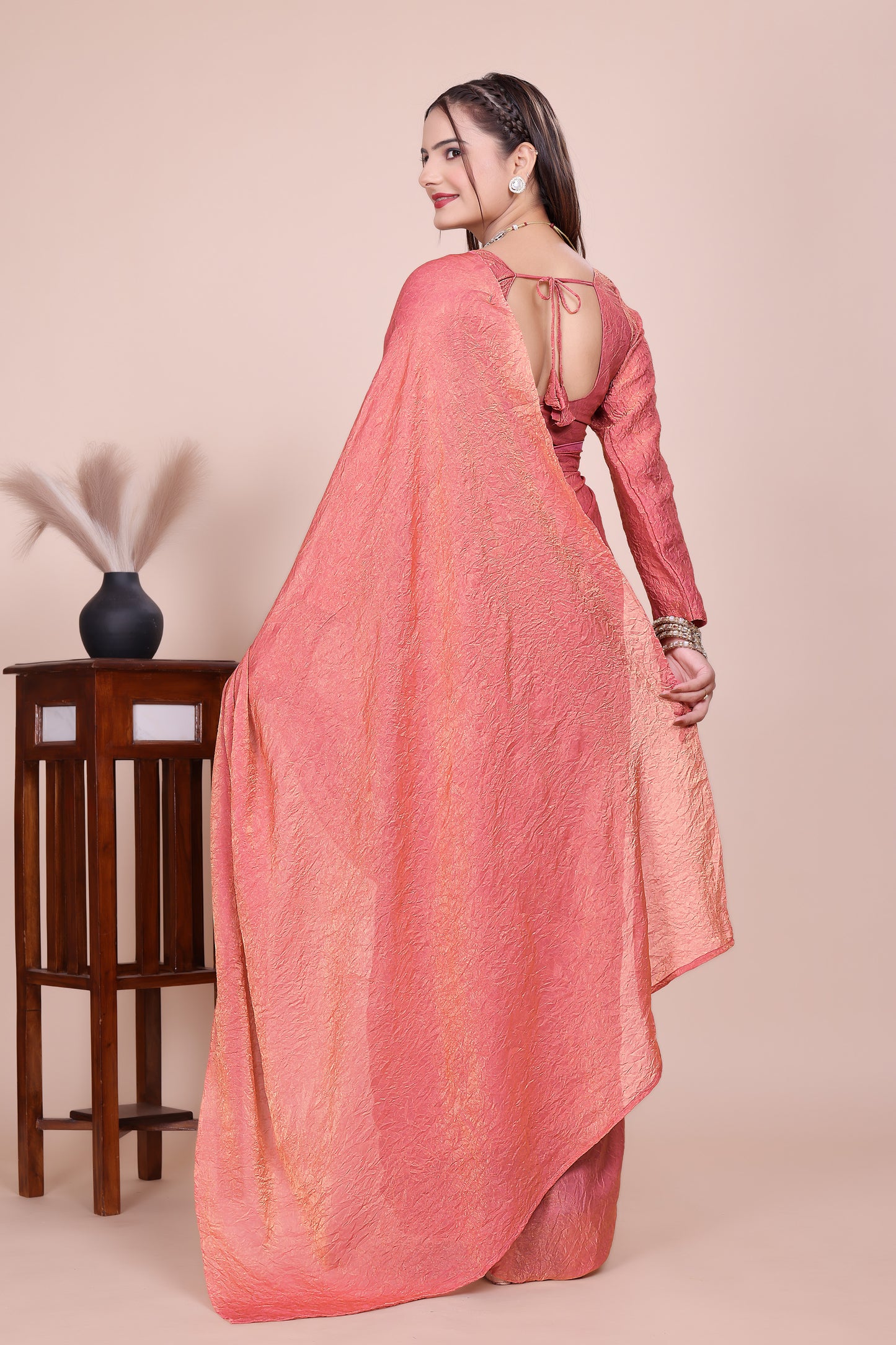 MK WOMEN'S Latest Ethnic Wear Chush fandy Saree With Stiched  Blouse Trendy colour Pack Of 1.