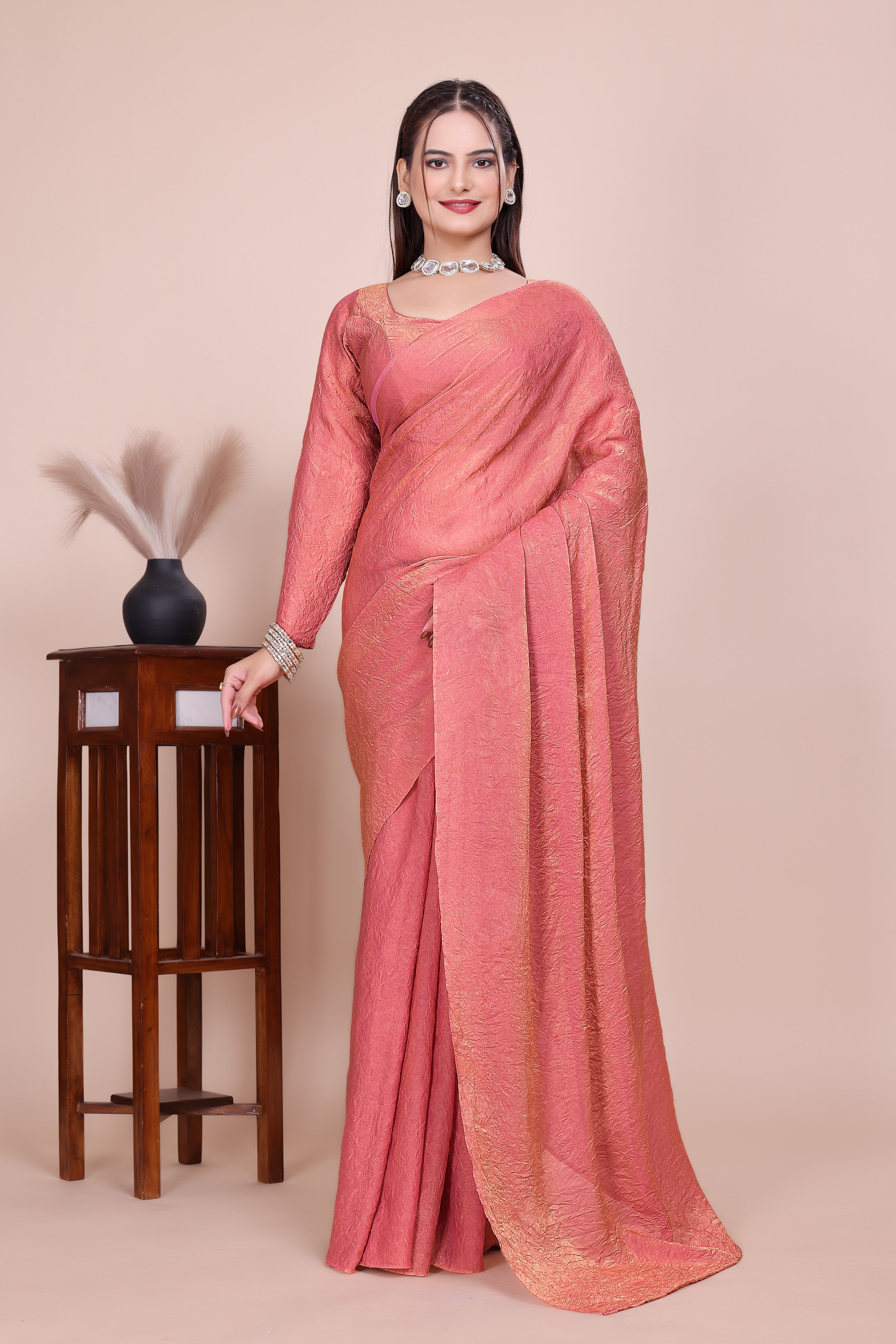 MK WOMEN'S Latest Ethnic Wear Chush fandy Saree With Stiched  Blouse Trendy colour Pack Of 1.