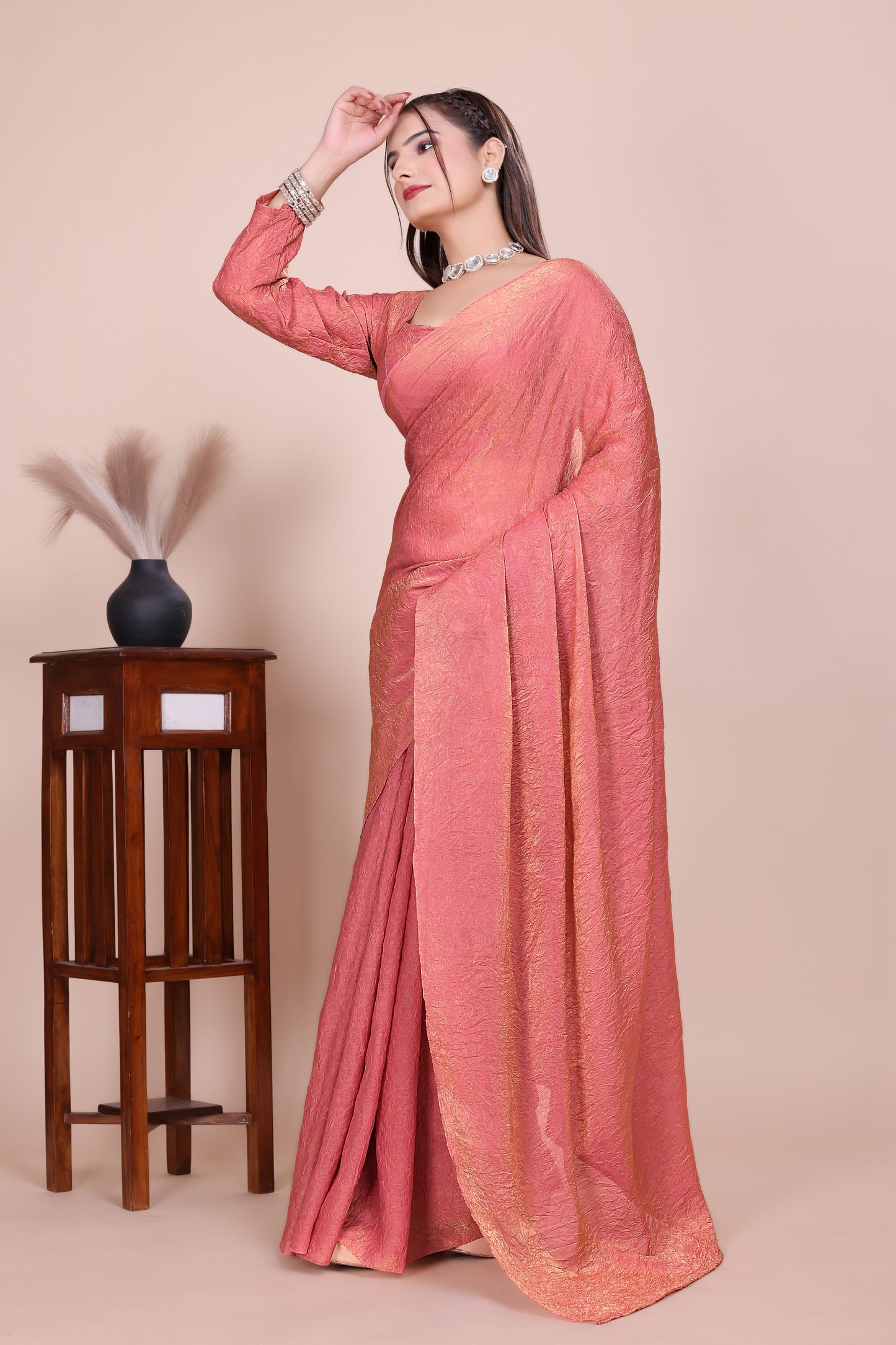 MK WOMEN'S Latest Ethnic Wear Chush fandy Saree With Stiched  Blouse Trendy colour Pack Of 1.