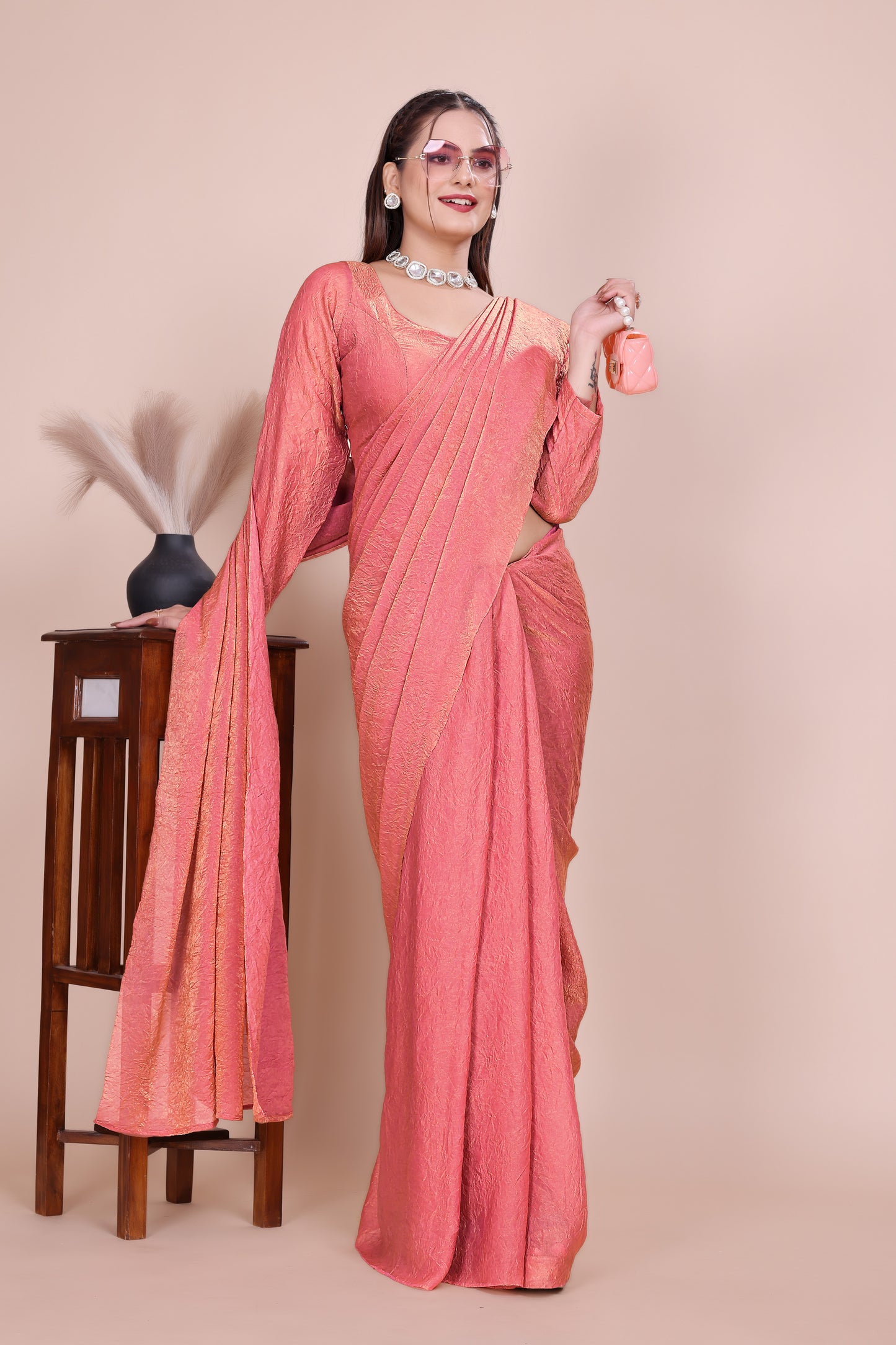 MK WOMEN'S Latest Ethnic Wear Chush fandy Saree With Stiched  Blouse Trendy colour Pack Of 1.