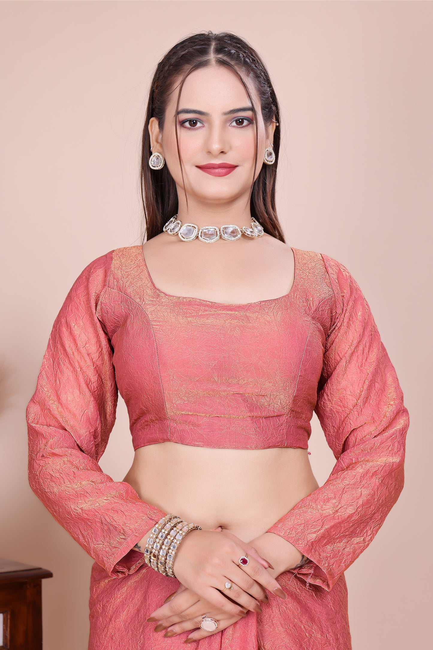 MK WOMEN'S Latest Ethnic Wear Chush fandy Saree With Stiched  Blouse Trendy colour Pack Of 1.