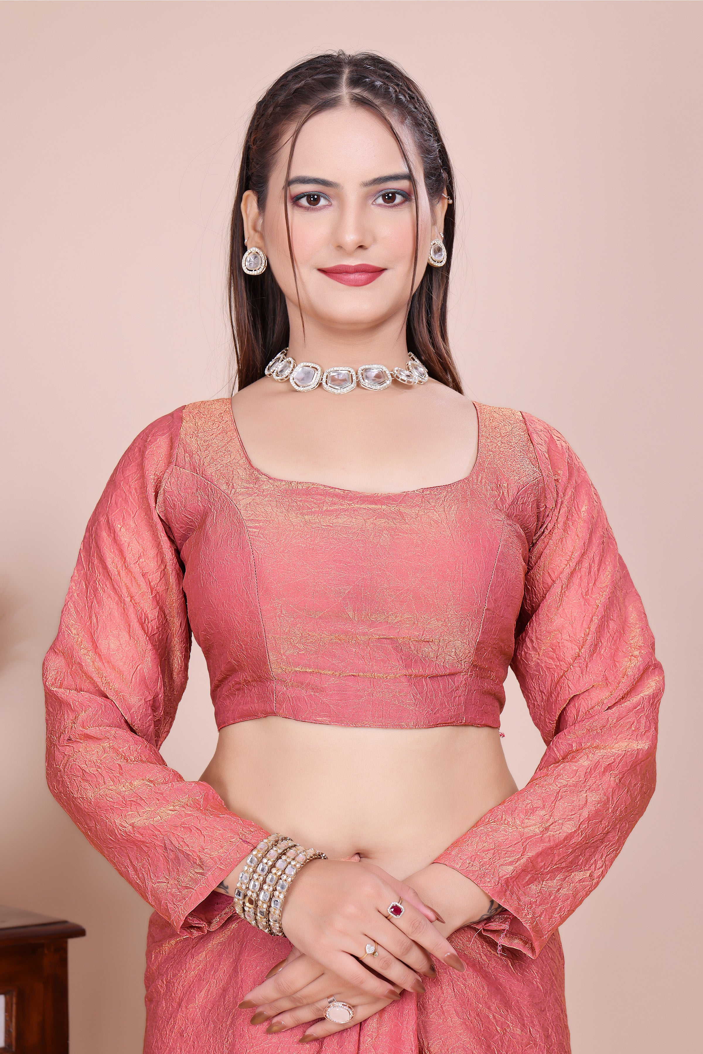 MK WOMEN'S Latest Ethnic Wear Chush fandy Saree With Stiched  Blouse Trendy colour Pack Of 1.