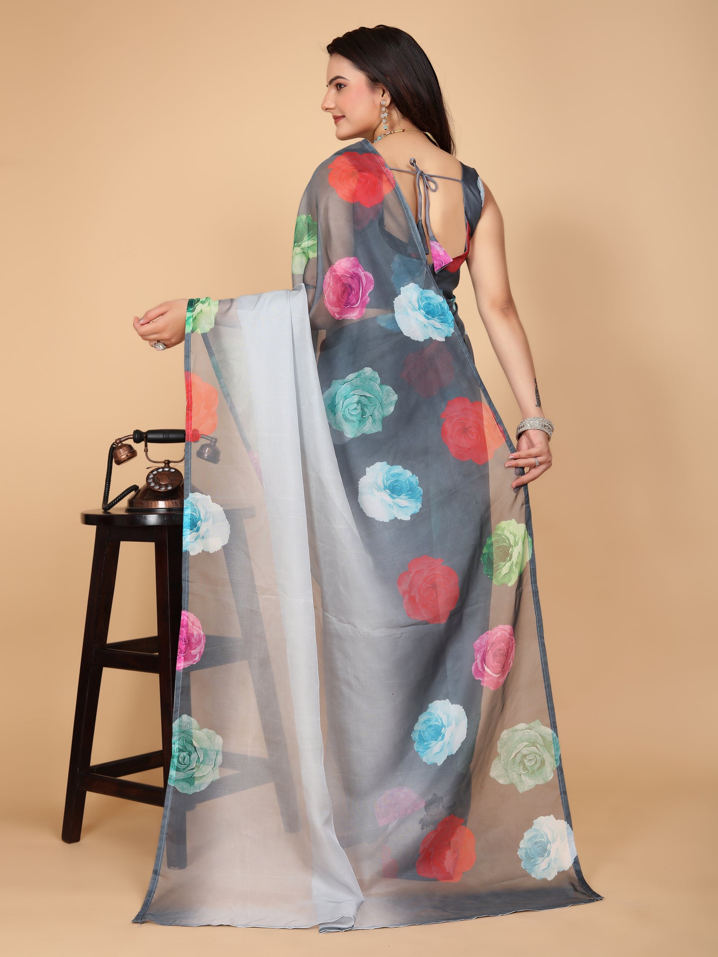 MK FASHION Women's Saree Soft Organza Silk Saree (5.5 m) With All Over Digital Print With Blouse Piece (85cm) For Partywear Pack Of 1.