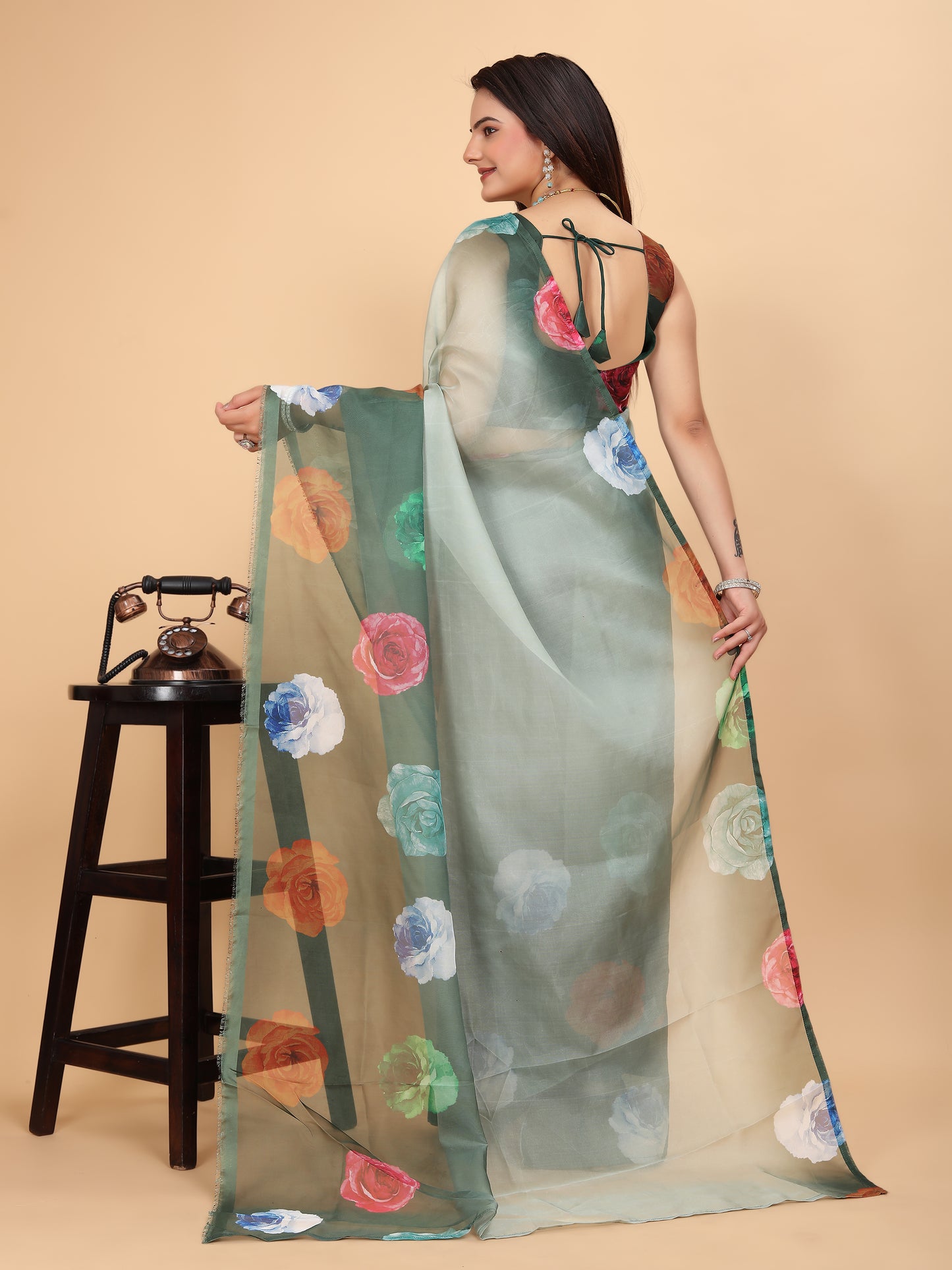 MK FASHION Women's Saree Soft Organza Silk Saree (5.5 m) With All Over Digital Print With Blouse Piece (85cm) For Partywear Pack Of 1.