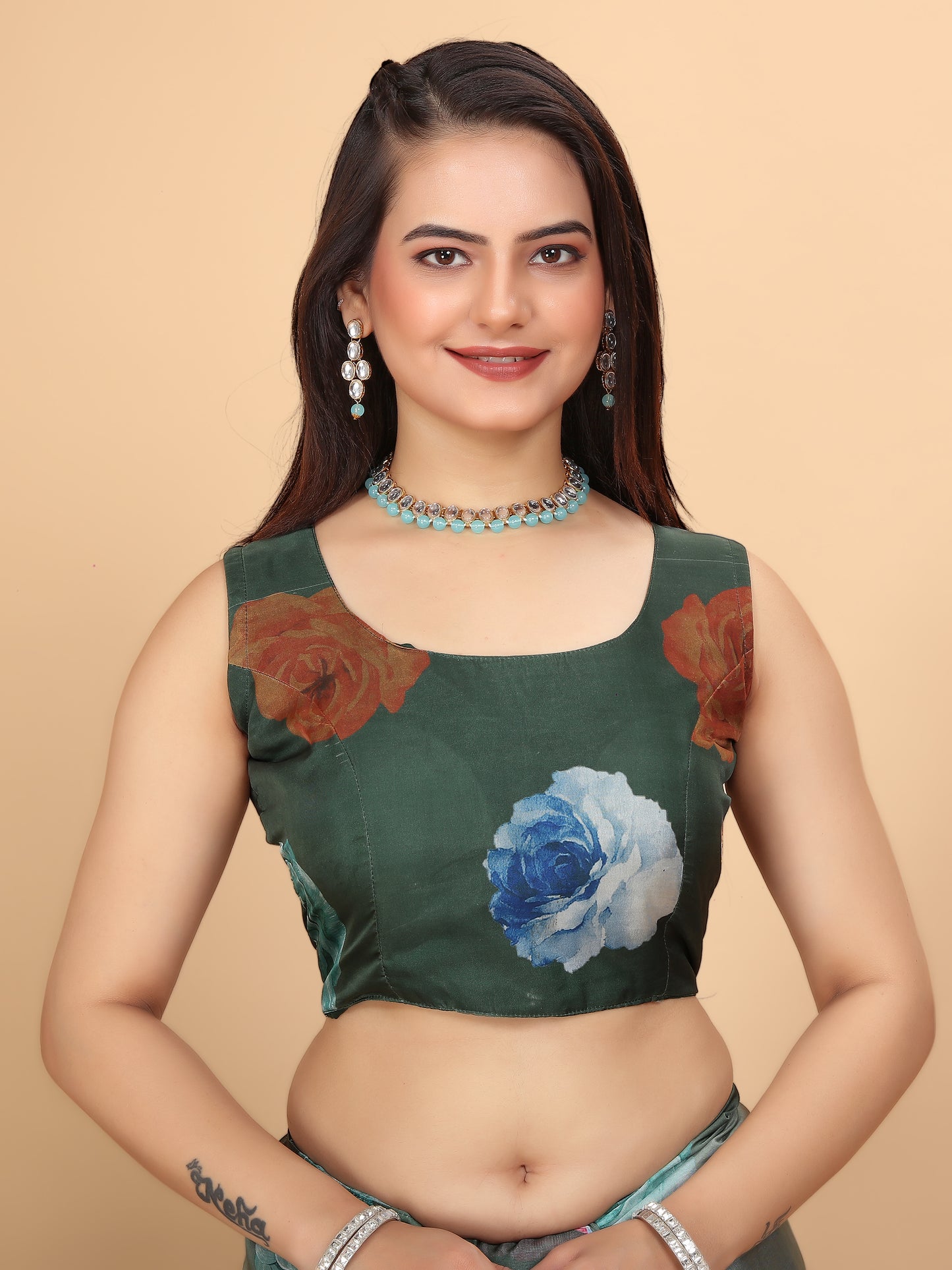 MK FASHION Women's Saree Soft Organza Silk Saree (5.5 m) With All Over Digital Print With Blouse Piece (85cm) For Partywear Pack Of 1.