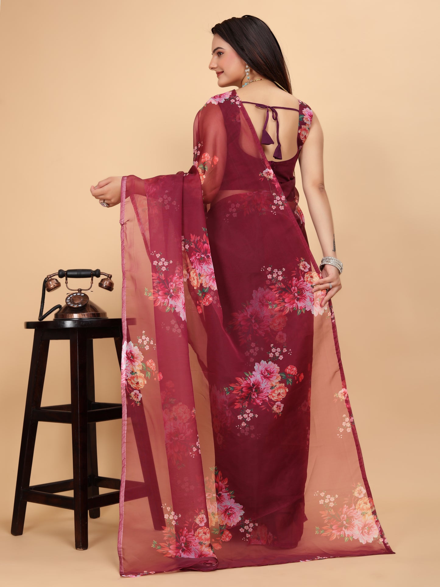 MK WOMEN'S Women's Latest Ethnic Wear Soft Organza Saree (5.5m) With All Over Digital Print With Blouse (85cm) Piece For Partywear Pack Of 1