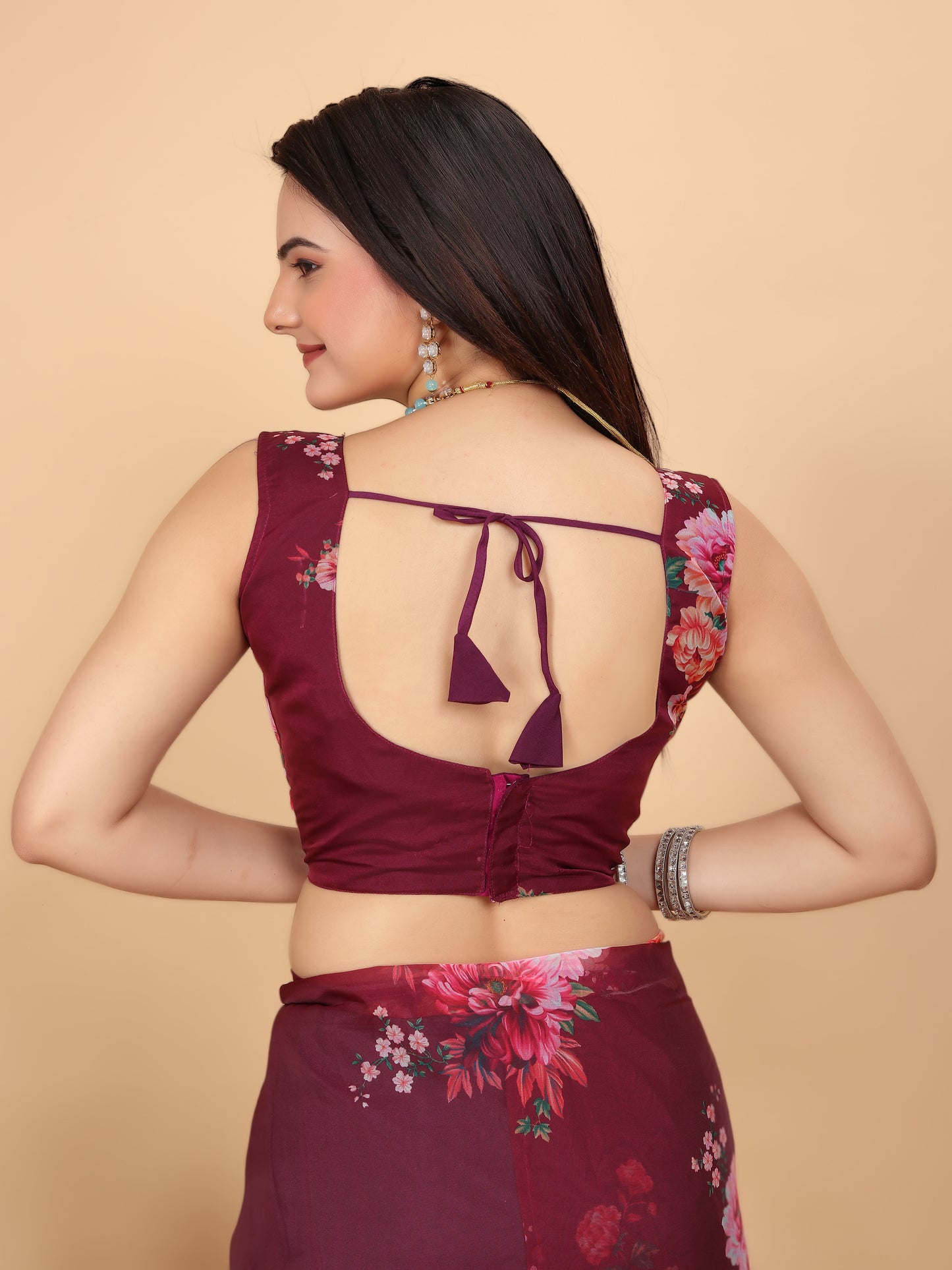 MK WOMEN'S Women's Latest Ethnic Wear Soft Organza Saree (5.5m) With All Over Digital Print With Blouse (85cm) Piece For Partywear Pack Of 1