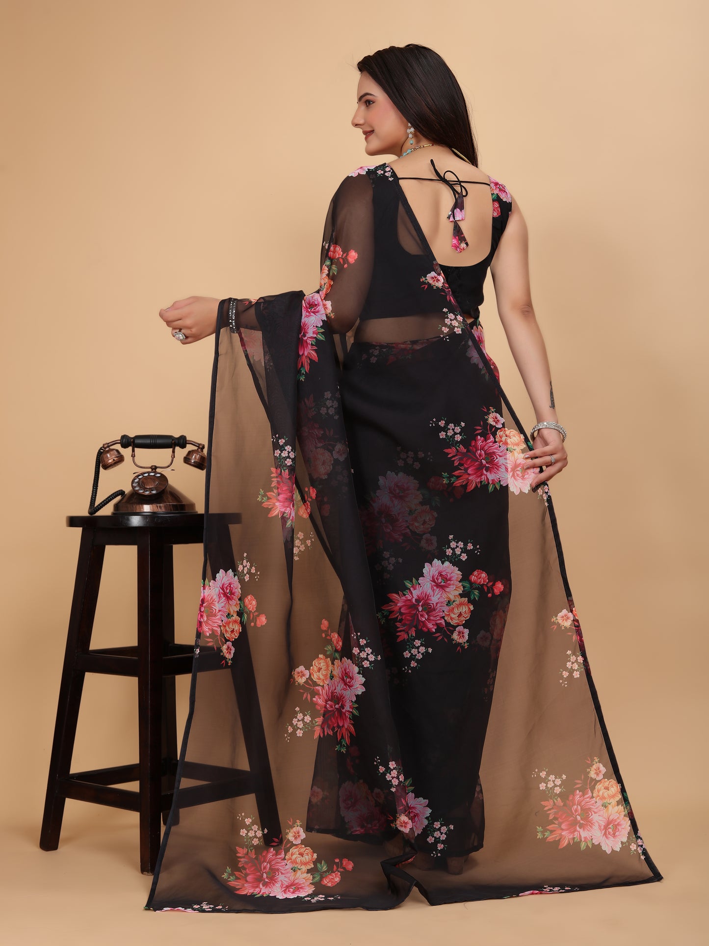 MK WOMEN'S Women's Latest Ethnic Wear Soft Organza Saree (5.5m) With All Over Digital Print With Blouse (85cm) Piece For Partywear Pack Of 1