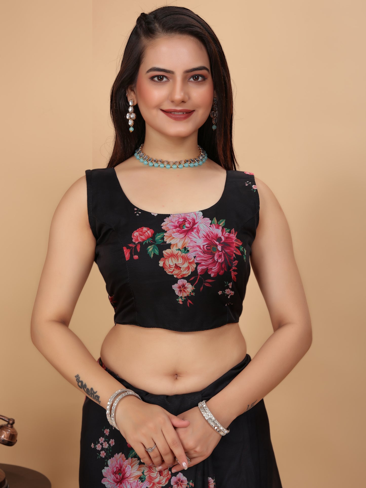 MK WOMEN'S Women's Latest Ethnic Wear Soft Organza Saree (5.5m) With All Over Digital Print With Blouse (85cm) Piece For Partywear Pack Of 1