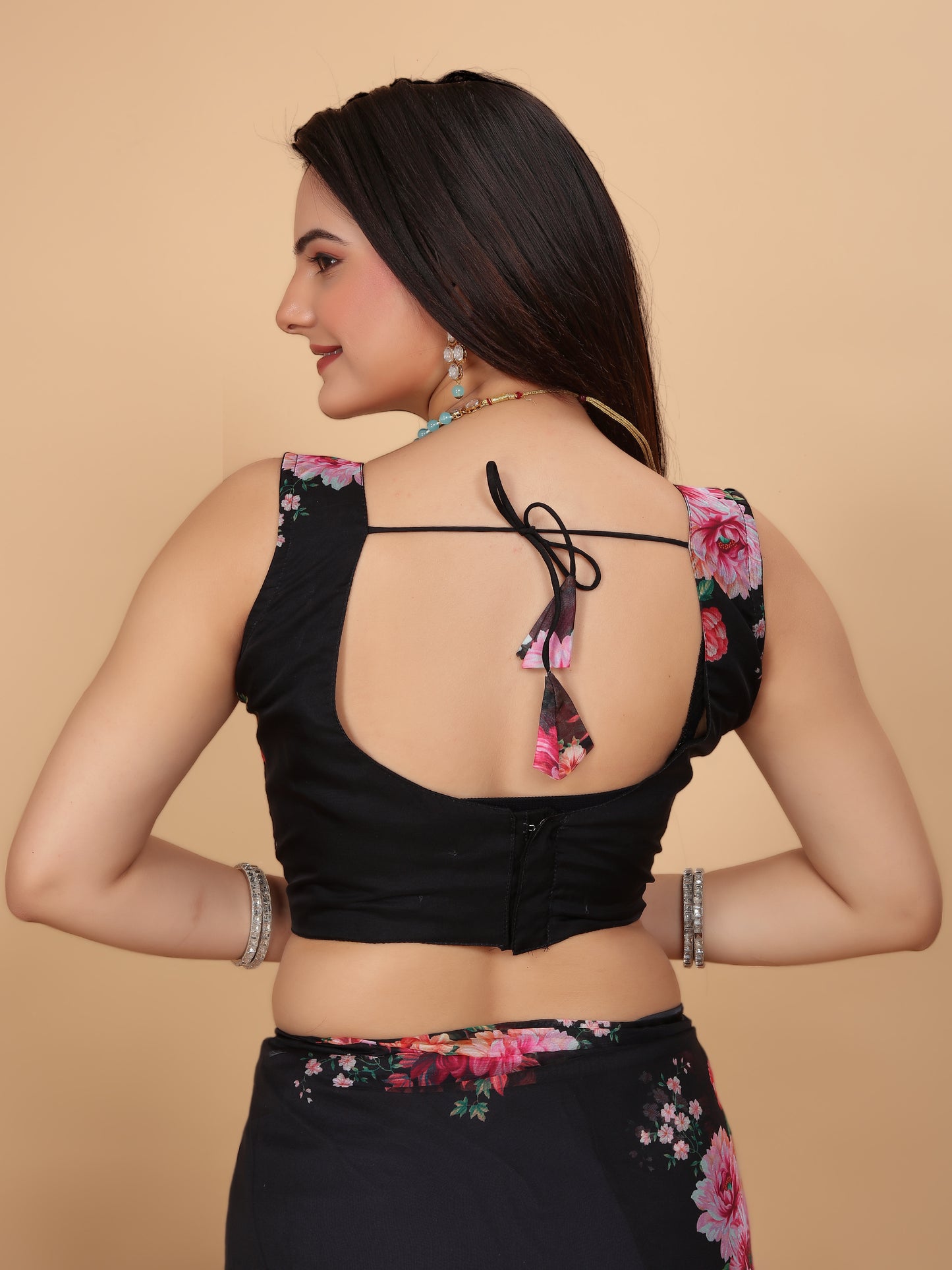 MK WOMEN'S Women's Latest Ethnic Wear Soft Organza Saree (5.5m) With All Over Digital Print With Blouse (85cm) Piece For Partywear Pack Of 1