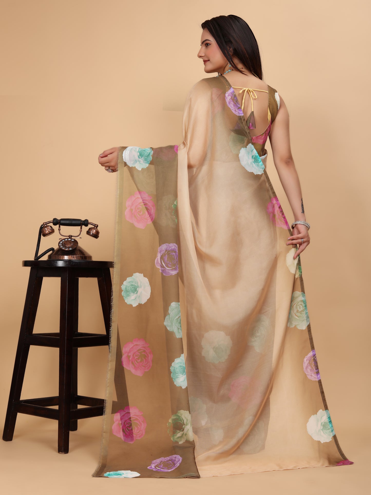 MK FASHION Women's Saree Soft Organza Silk Saree (5.5 m) With All Over Digital Print With Blouse Piece (85cm) For Partywear Pack Of 1.