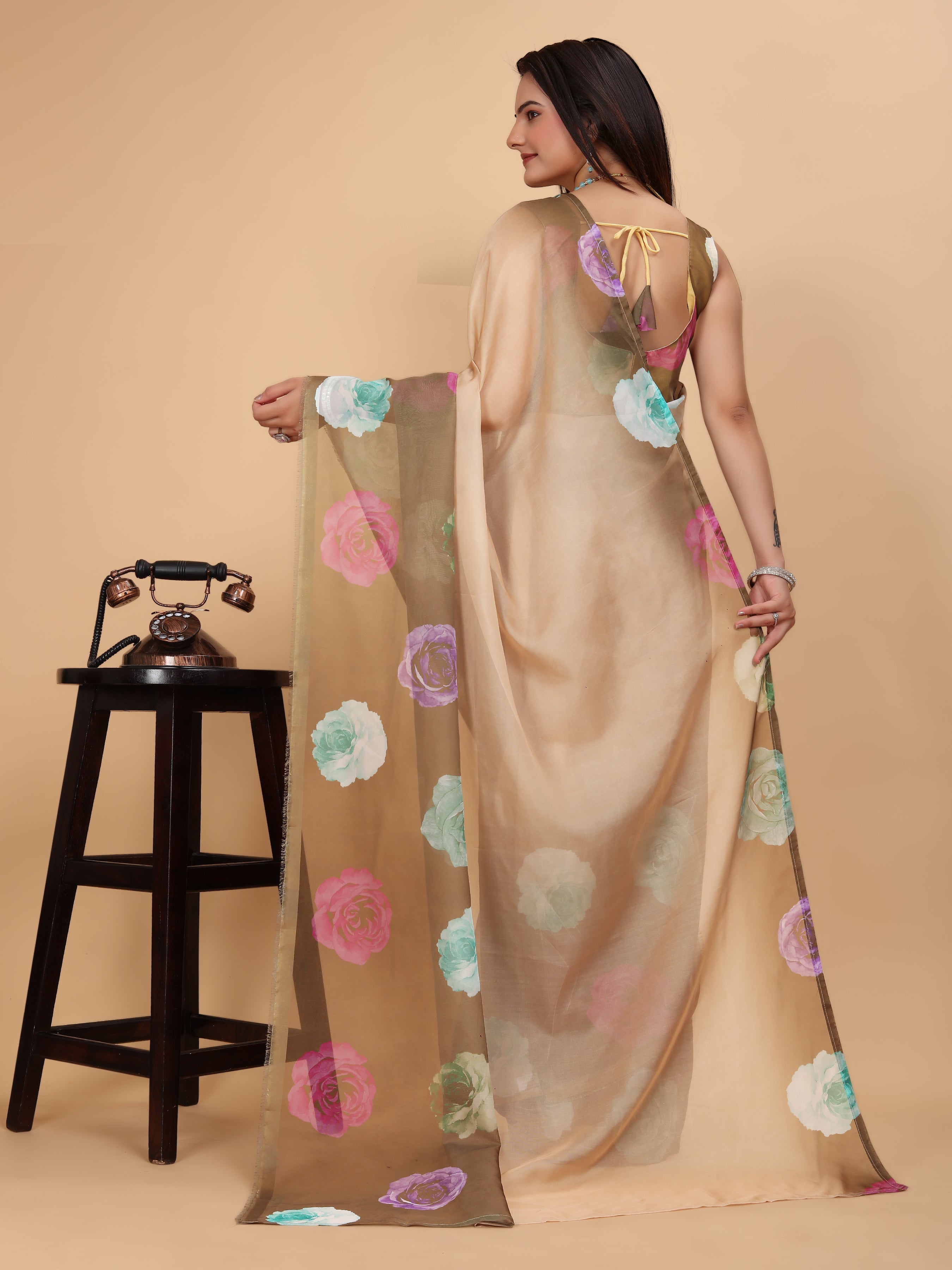MK FASHION Women's Saree Soft Organza Silk Saree (5.5 m) With All Over Digital Print With Blouse Piece (85cm) For Partywear Pack Of 1.