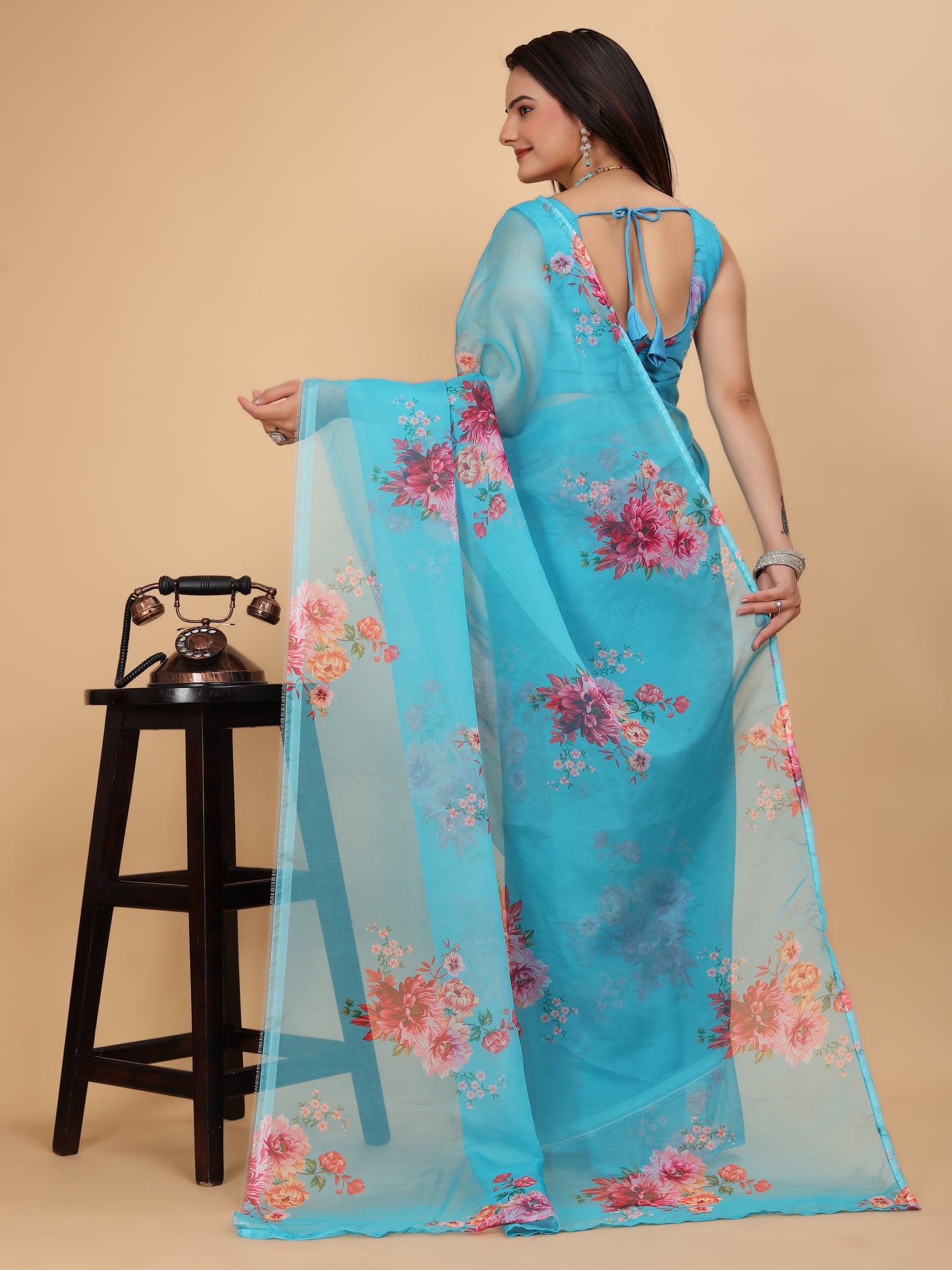 MK WOMEN'S Women's Latest Ethnic Wear Soft Organza Saree (5.5m) With All Over Digital Print With Blouse (85cm) Piece For Partywear Pack Of 1