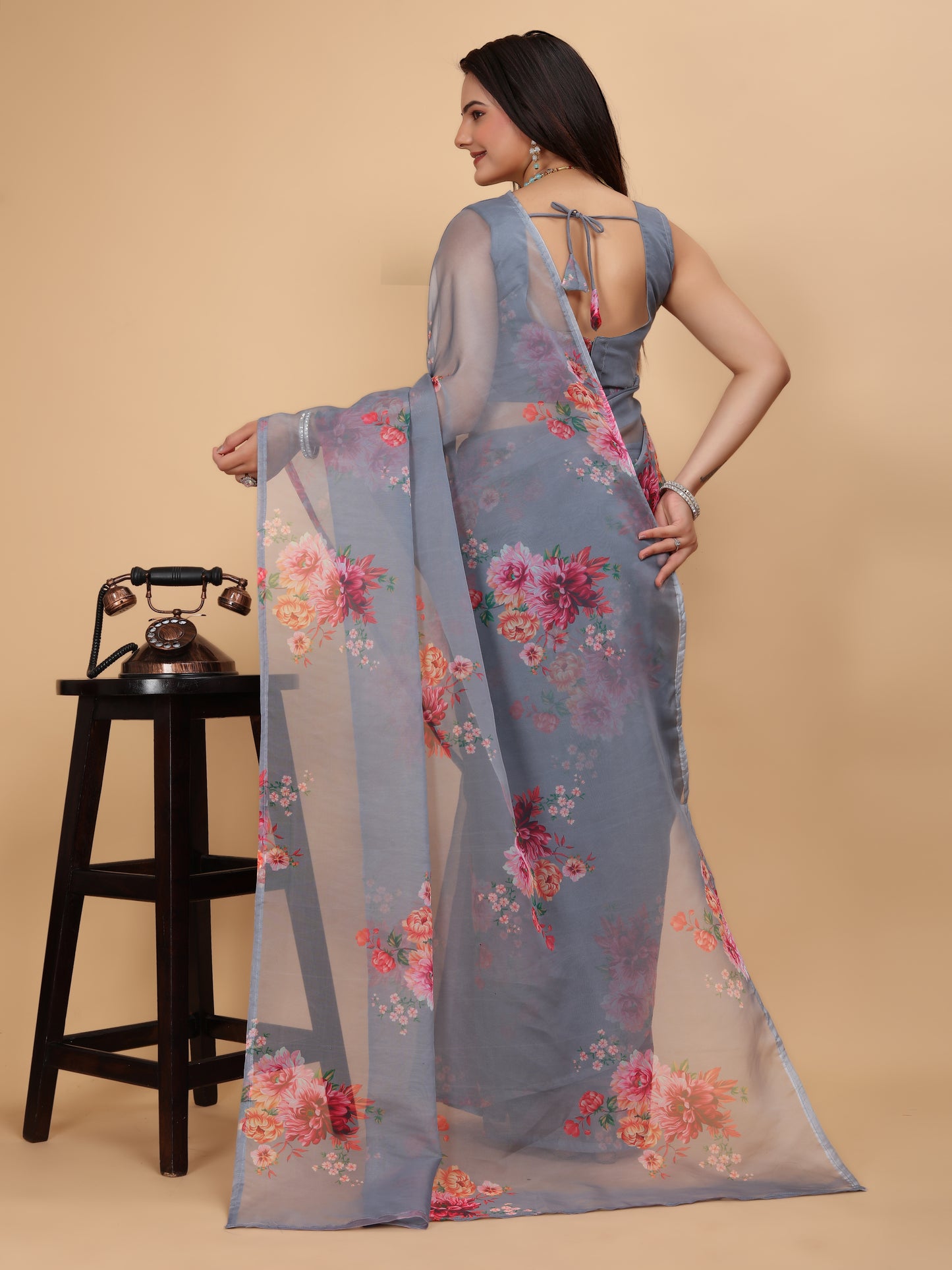 MK WOMEN'S Women's Latest Ethnic Wear Soft Organza Saree (5.5m) With All Over Digital Print With Blouse (85cm) Piece For Partywear Pack Of 1