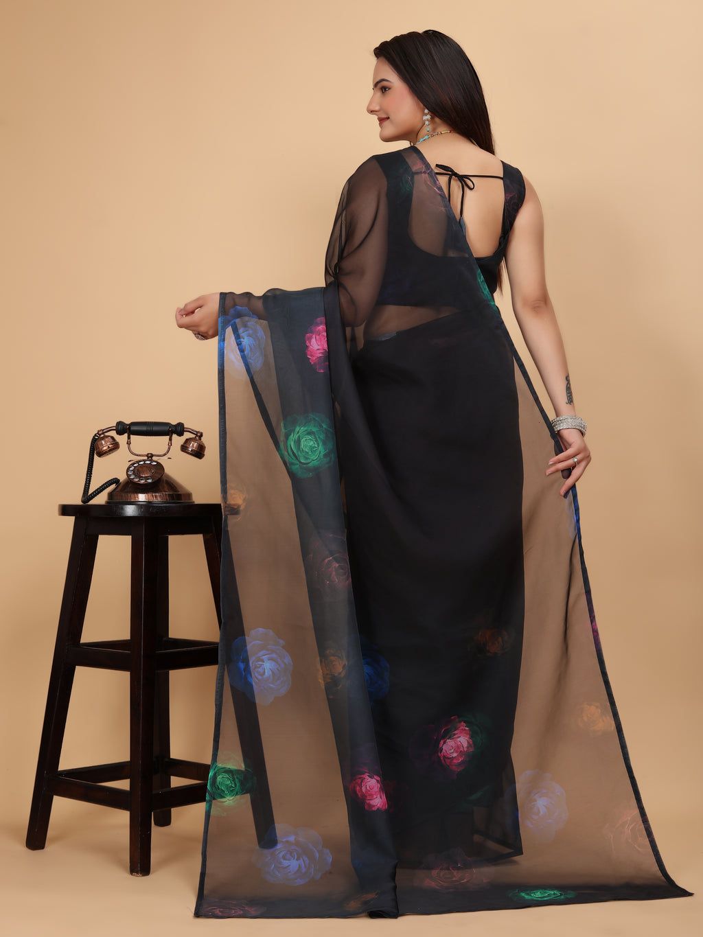 MK FASHION Women's Saree Soft Organza Silk Saree (5.5 m) With All Over Digital Print With Blouse Piece (85cm) For Partywear Pack Of 1.
