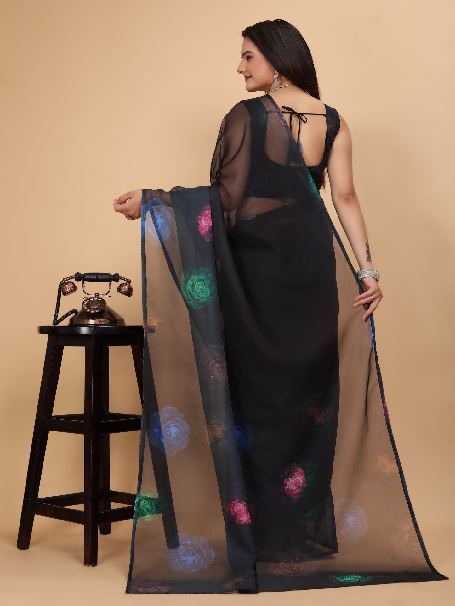 MK FASHION Women's Saree Soft Organza Silk Saree (5.5 m) With All Over Digital Print With Blouse Piece (85cm) For Partywear Pack Of 1.