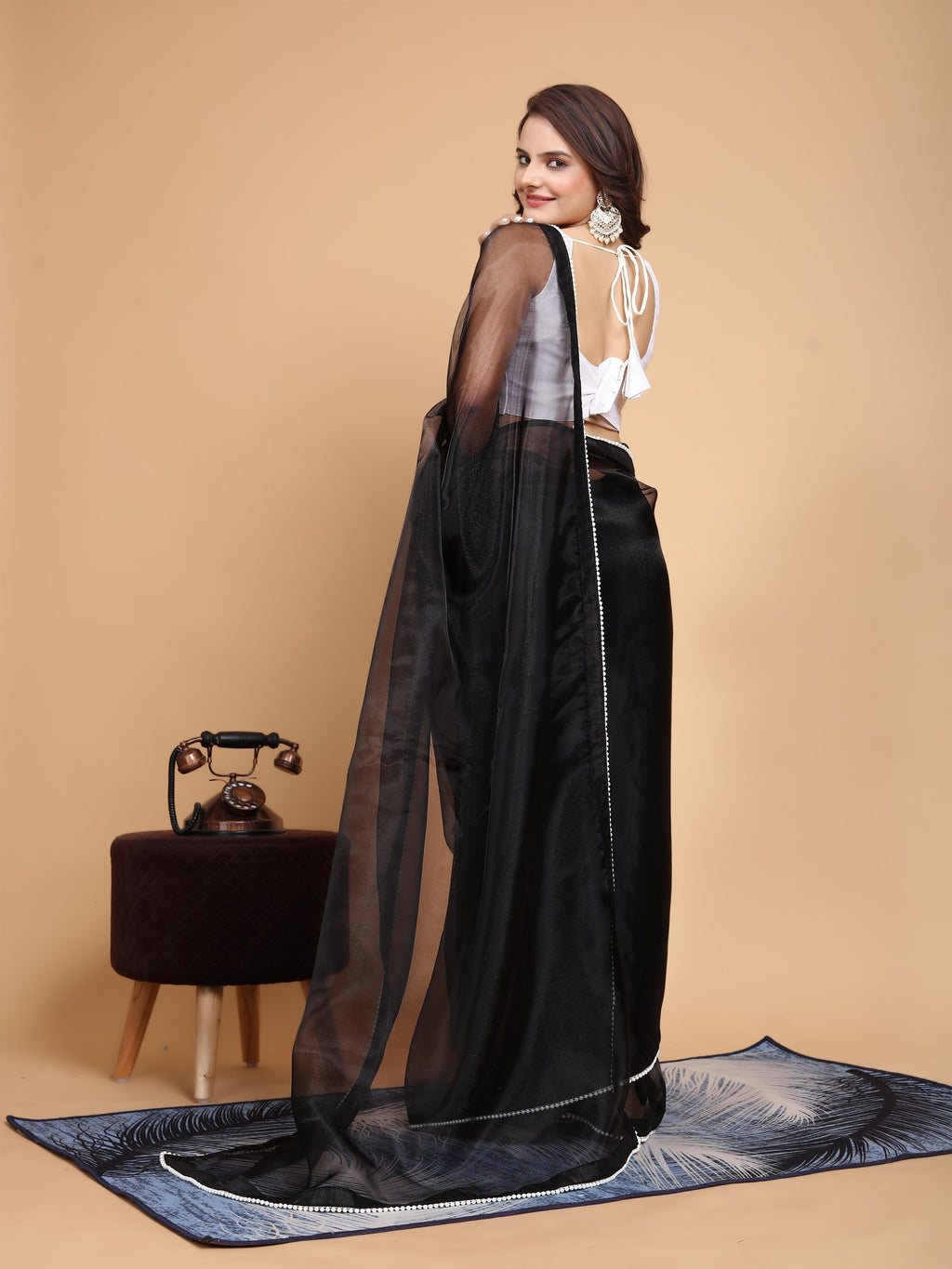 MK WOMEN'S Latest Ethnic wear Organza Saree With Pearls Border Saree With Blouse Piece Pack Of 1.