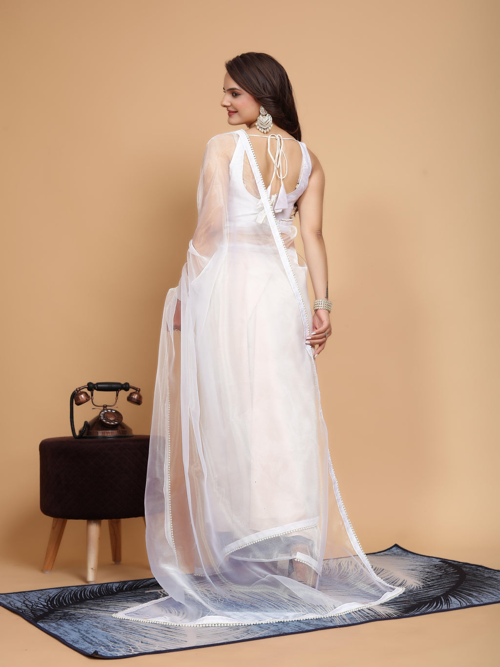 MK WOMEN'S Latest Ethnic wear Organza Saree With Pearls Border Saree With Blouse Piece Pack Of 1.