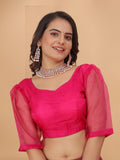 MK Women's Organza Stitched 3/4 Sleeve Blouse (net Sleeves) for Casual Party & Festive Wedding Regular Fit for Women & Ladies Pack of 1.
