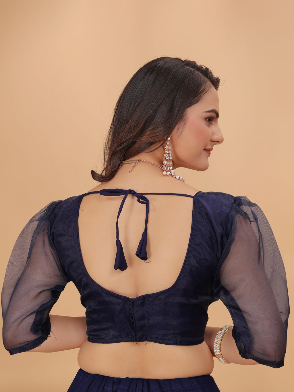MK Women's Organza Stitched 3/4 Sleeve Blouse (net Sleeves) for Casual Party & Festive Wedding Regular Fit for Women & Ladies Pack of 1.