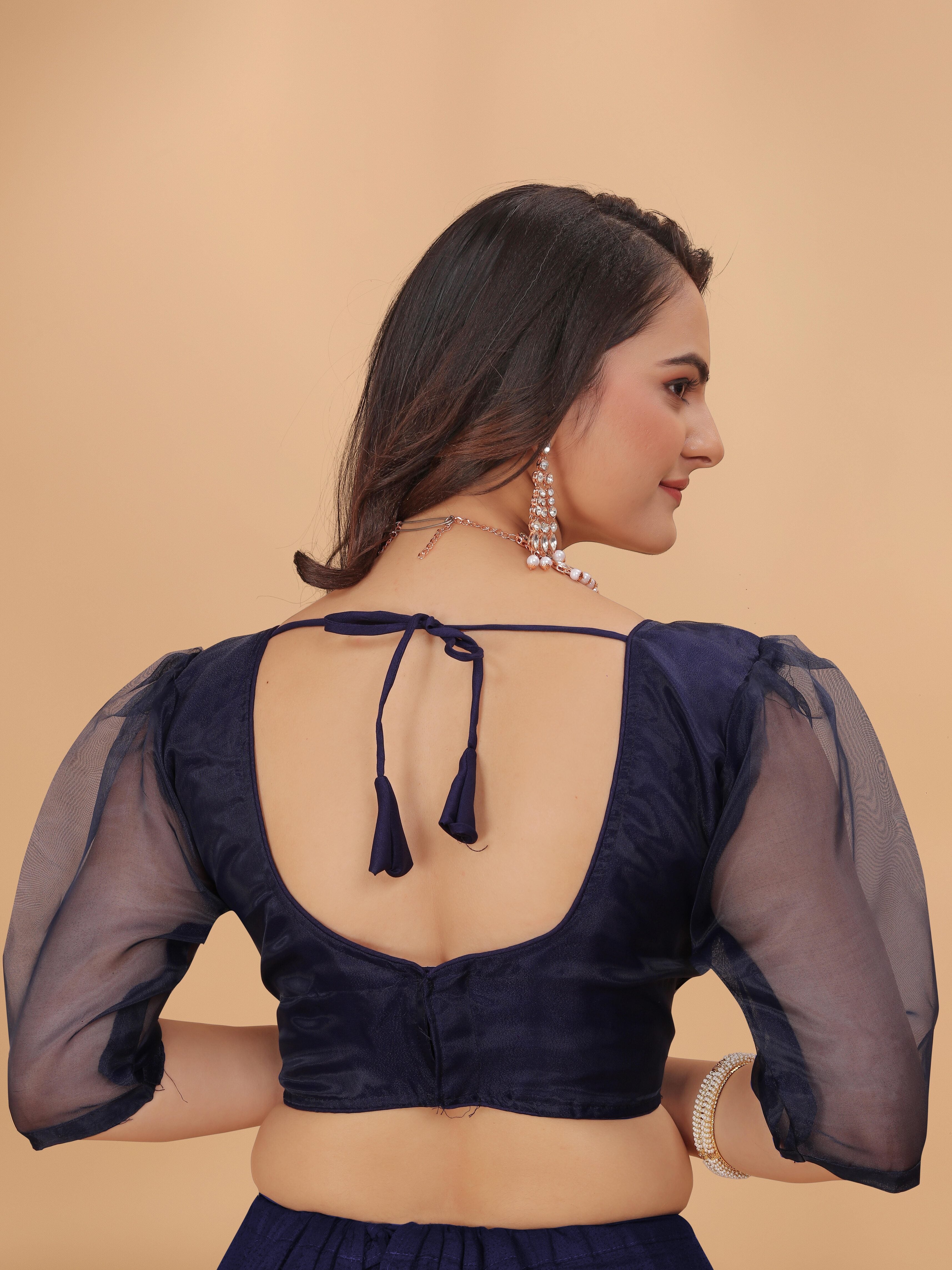 MK Women's Organza Stitched 3/4 Sleeve Blouse (net Sleeves) for Casual Party & Festive Wedding Regular Fit for Women & Ladies Pack of 1.