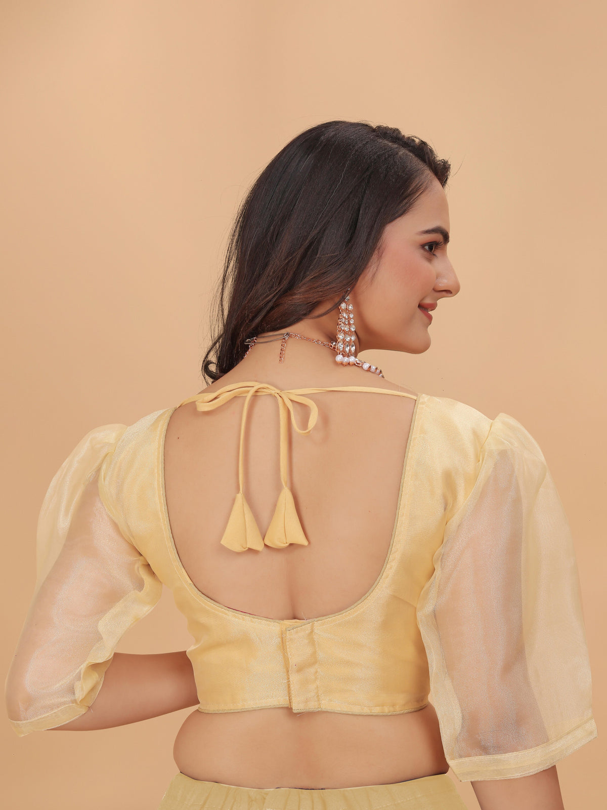 MK Women's Organza Stitched 3/4 Sleeve Blouse (net Sleeves) for Casual Party & Festive Wedding Regular Fit for Women & Ladies Pack of 1.