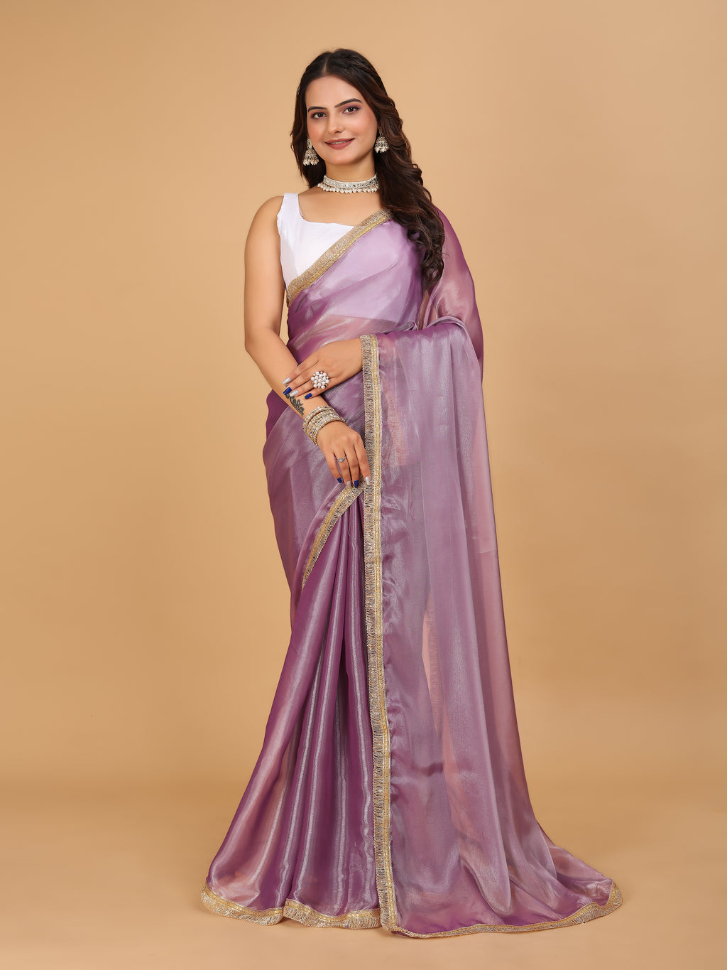 MK WOMEN'S Latest Ethnic wear Jimmychoo Saree With Lace Border Saree With Blouse Piece Pack Of 1.
