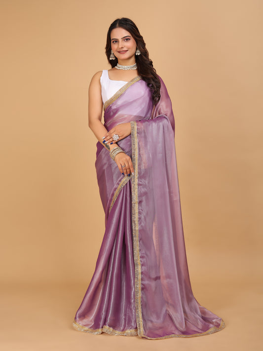 MK WOMEN'S Latest Ethnic wear Jimmychoo Saree With Lace Border Saree With Blouse Piece Pack Of 1.