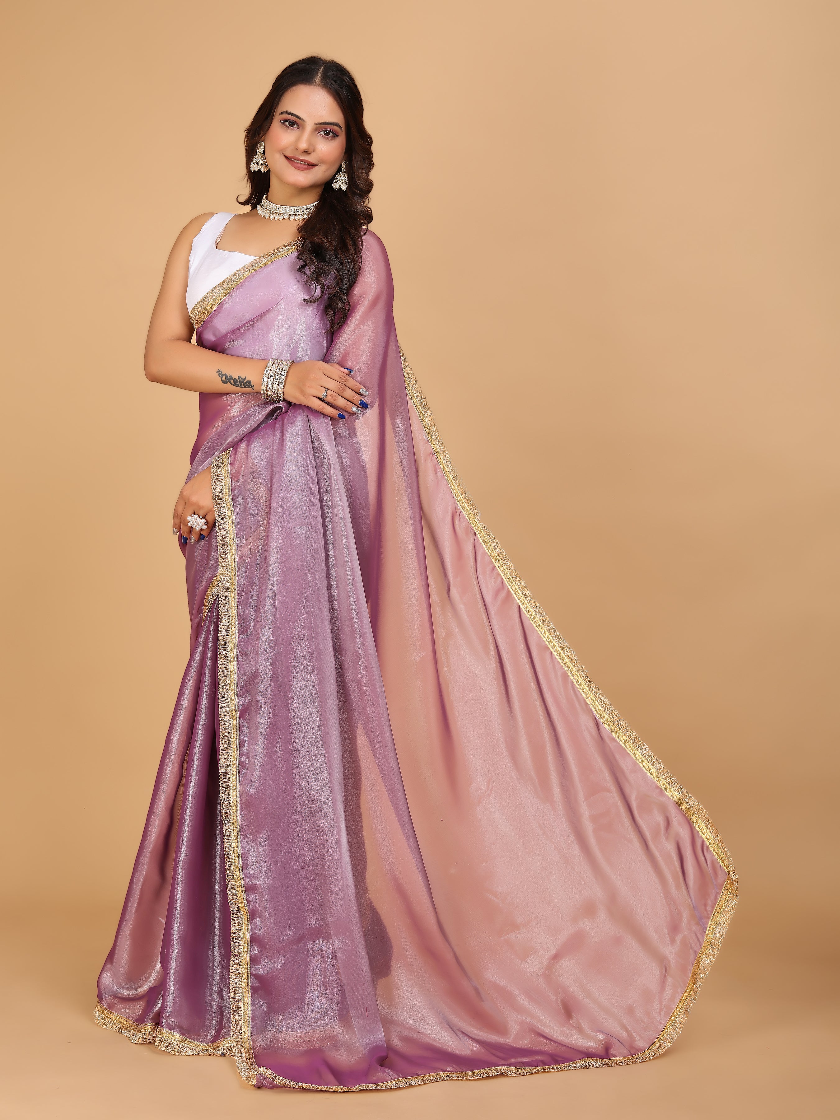 MK WOMEN'S Latest Ethnic wear Jimmychoo Saree With Lace Border Saree With Blouse Piece Pack Of 1.