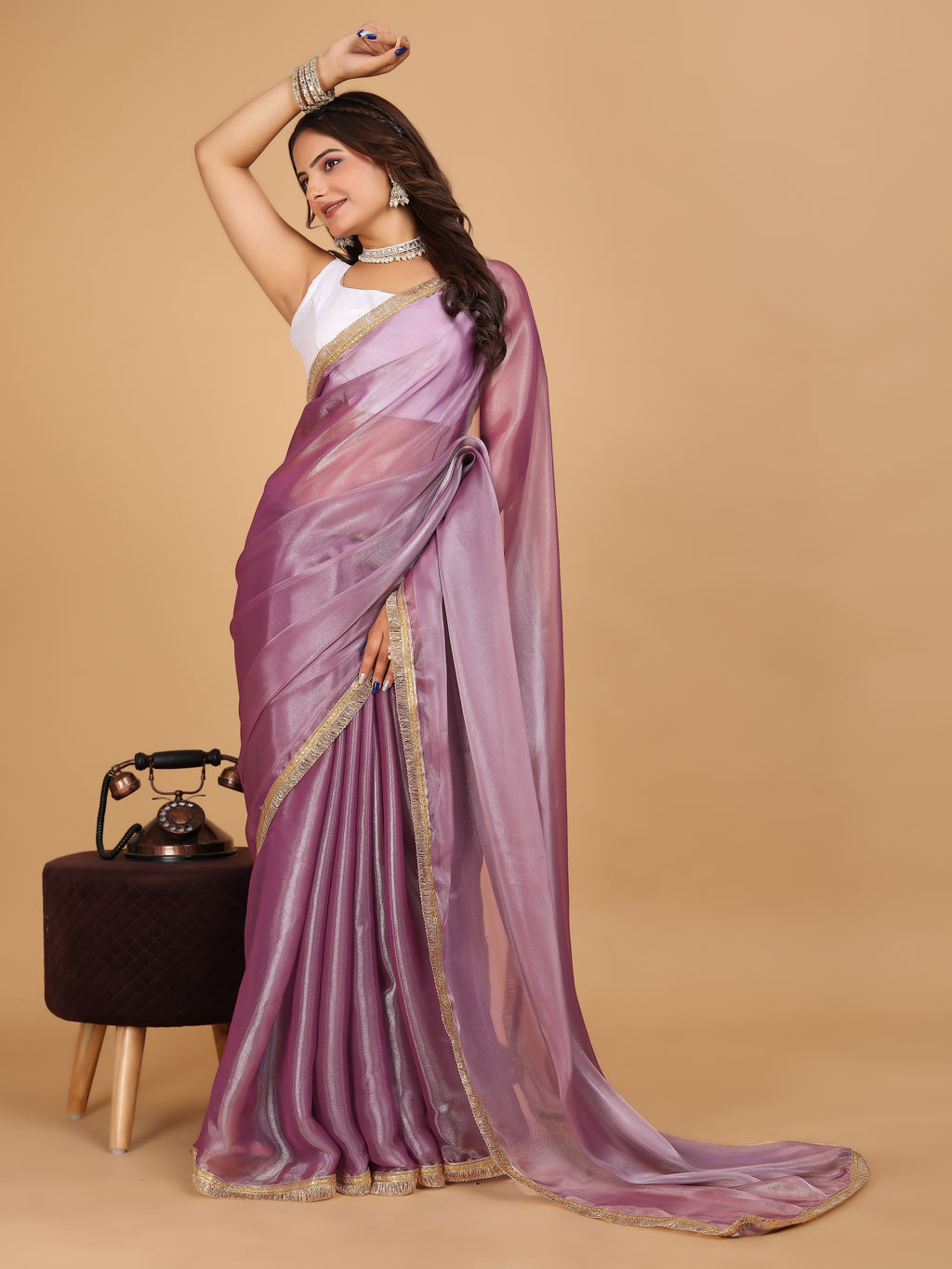 MK WOMEN'S Latest Ethnic wear Jimmychoo Saree With Lace Border Saree With Blouse Piece Pack Of 1.