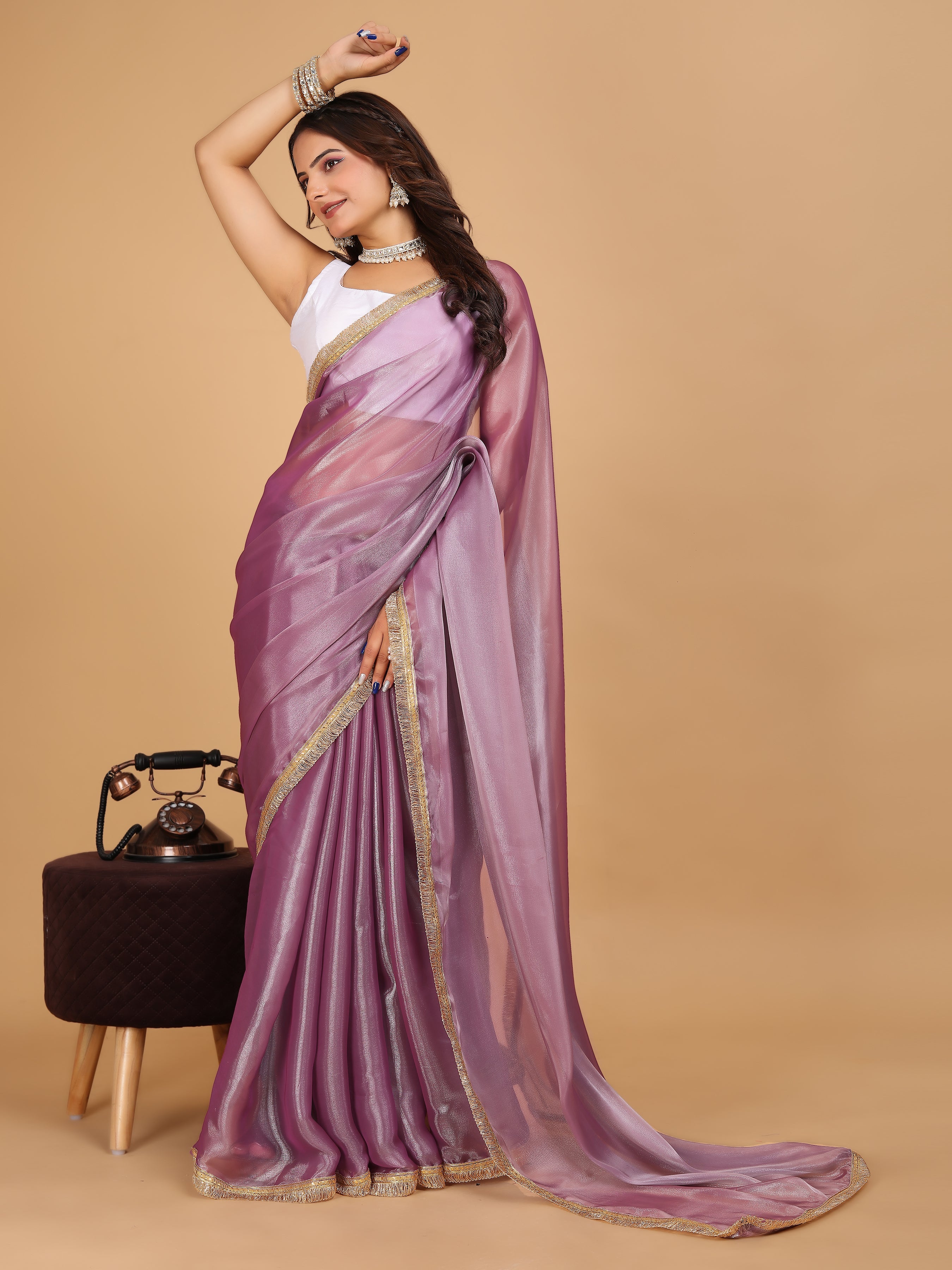 MK WOMEN'S Latest Ethnic wear Jimmychoo Saree With Lace Border Saree With Blouse Piece Pack Of 1.