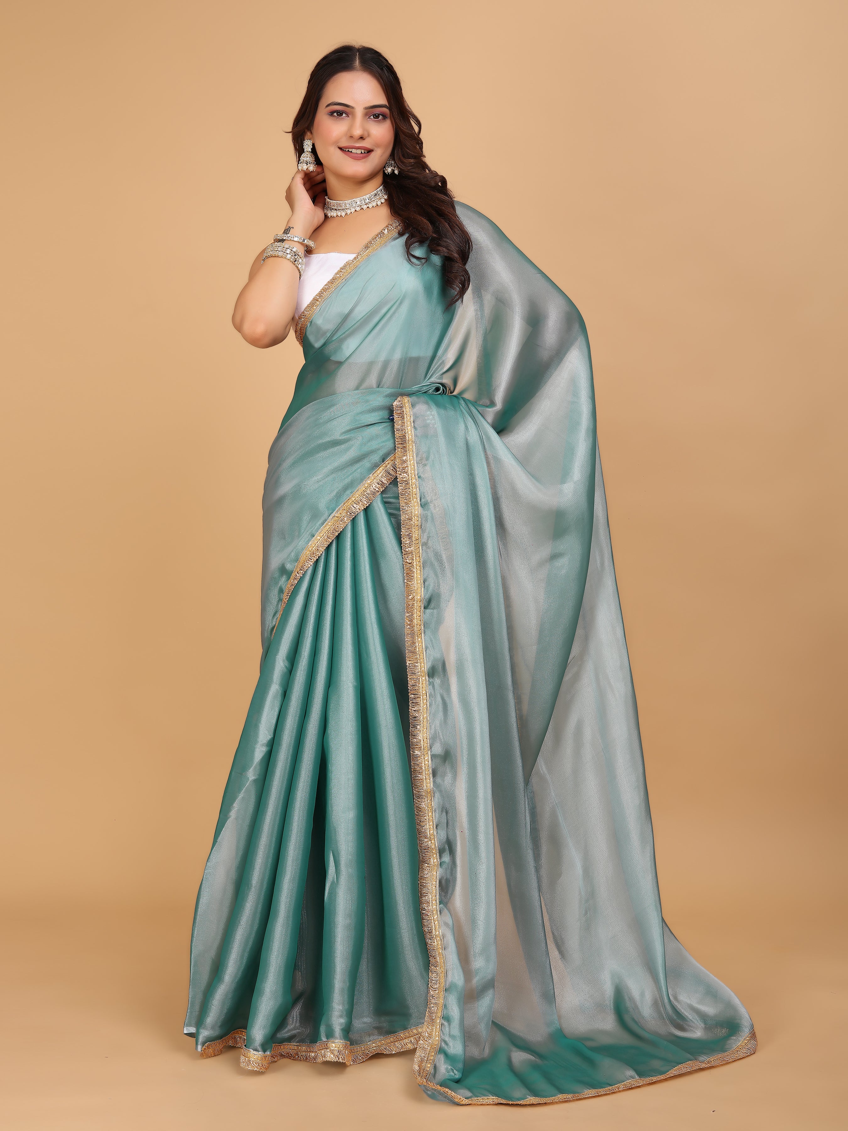 MK WOMEN'S Latest Ethnic wear Jimmychoo Saree With Lace Border Saree With Blouse Piece Pack Of 1.