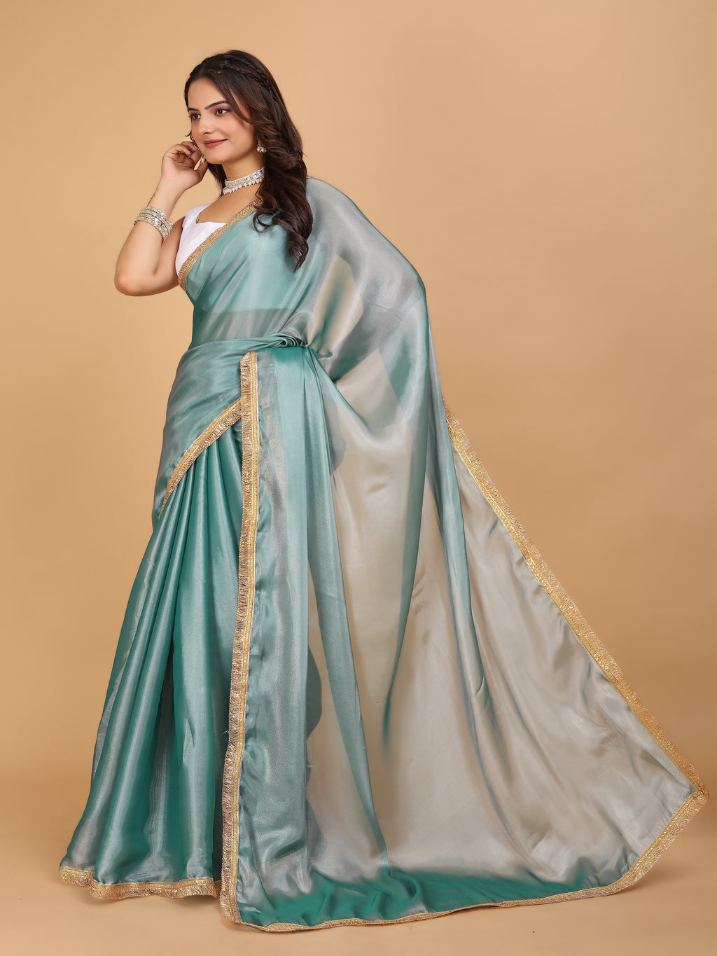 MK WOMEN'S Latest Ethnic wear Jimmychoo Saree With Lace Border Saree With Blouse Piece Pack Of 1.