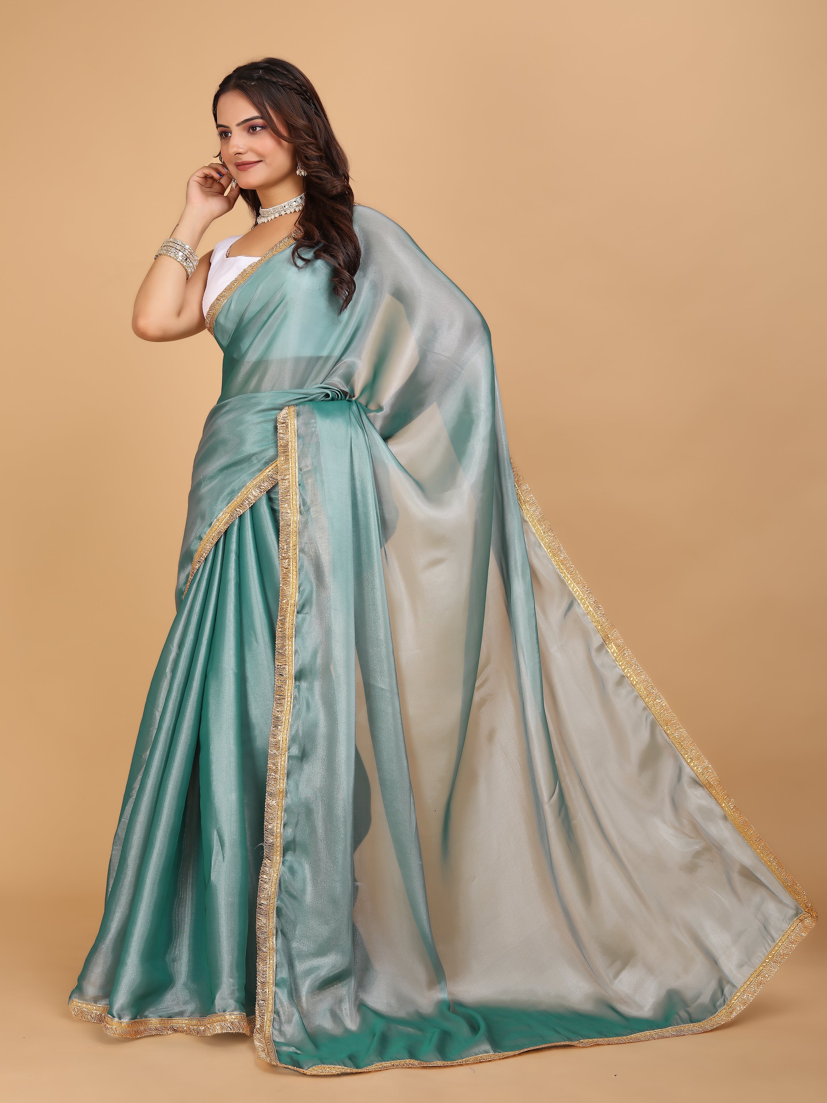 MK WOMEN'S Latest Ethnic wear Jimmychoo Saree With Lace Border Saree With Blouse Piece Pack Of 1.