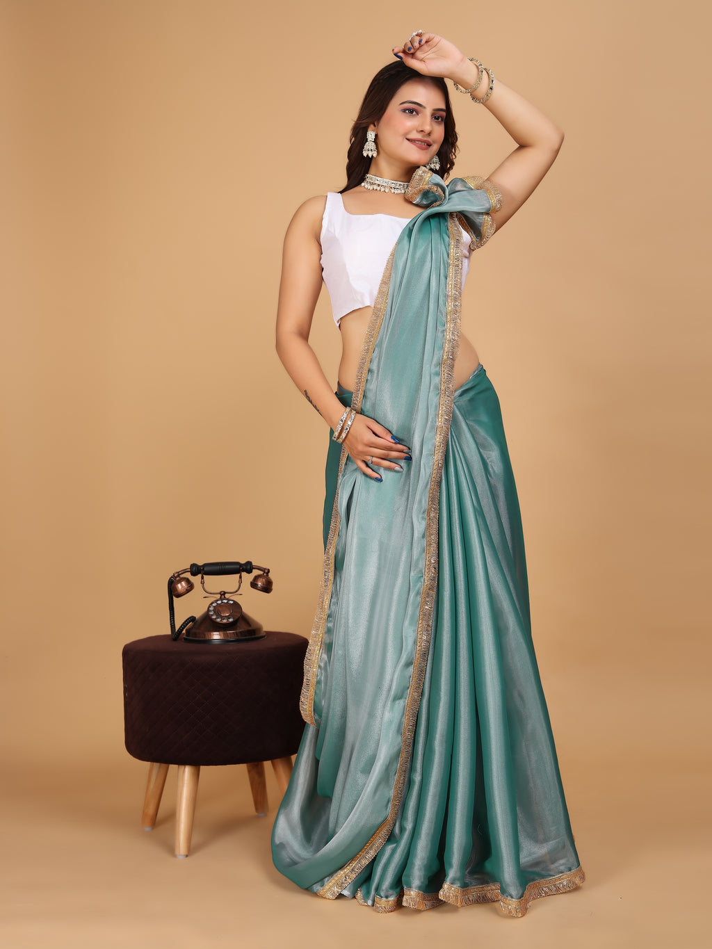 MK WOMEN'S Latest Ethnic wear Jimmychoo Saree With Lace Border Saree With Blouse Piece Pack Of 1.