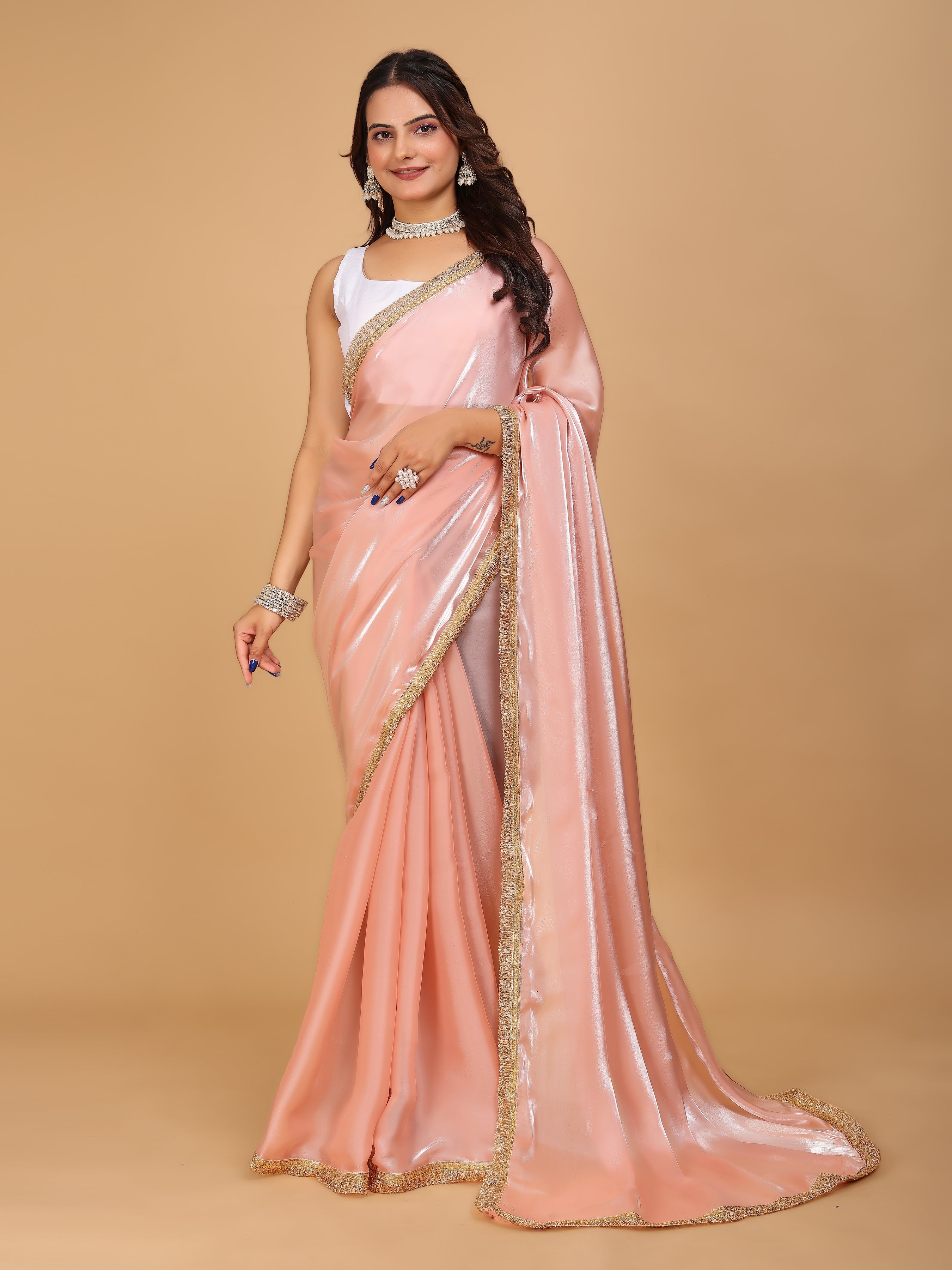 MK WOMEN'S Latest Ethnic wear Jimmychoo Saree With Lace Border Saree With Blouse Piece Pack Of 1.