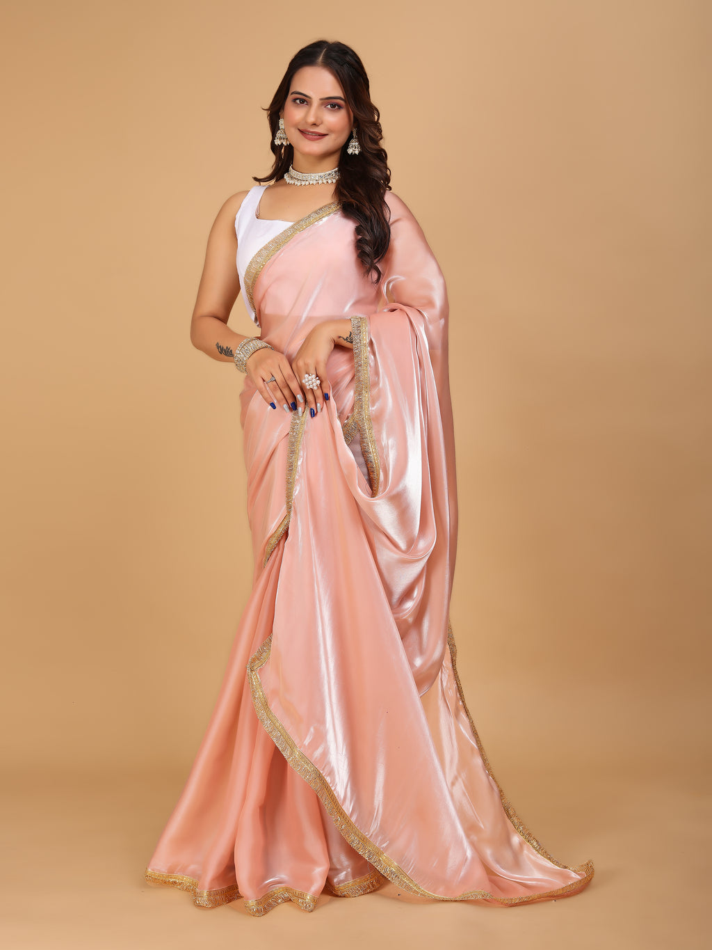 MK WOMEN'S Latest Ethnic wear Jimmychoo Saree With Lace Border Saree With Blouse Piece Pack Of 1.
