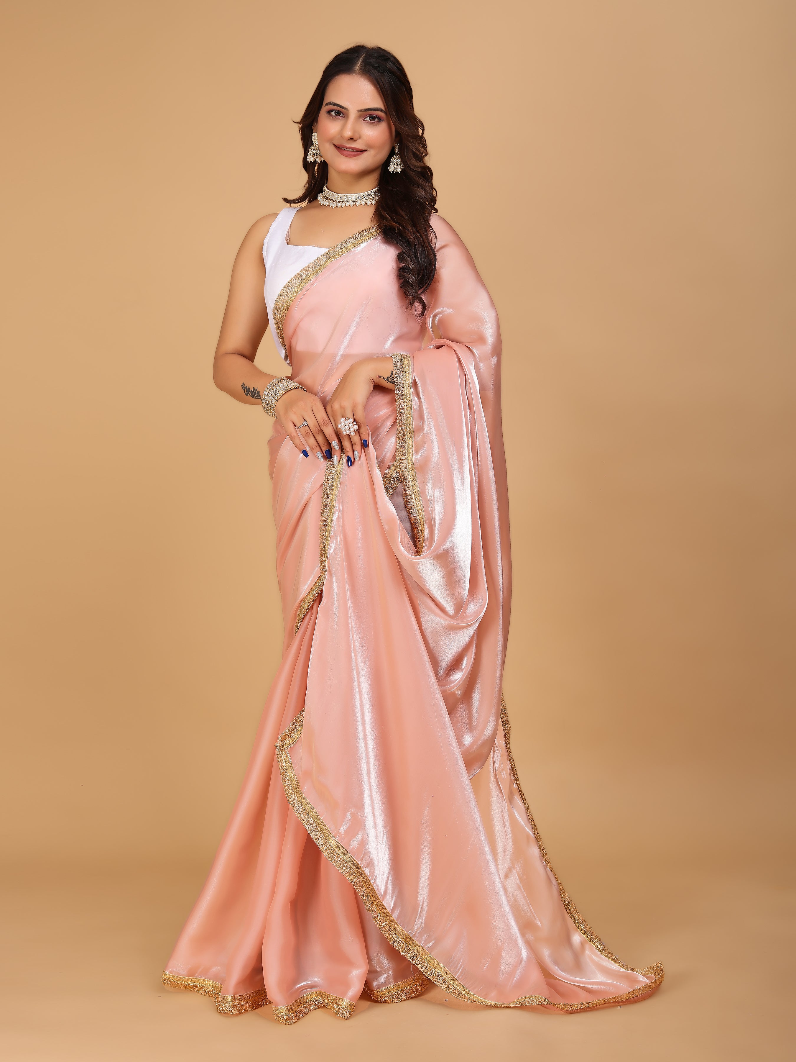 MK WOMEN'S Latest Ethnic wear Jimmychoo Saree With Lace Border Saree With Blouse Piece Pack Of 1.