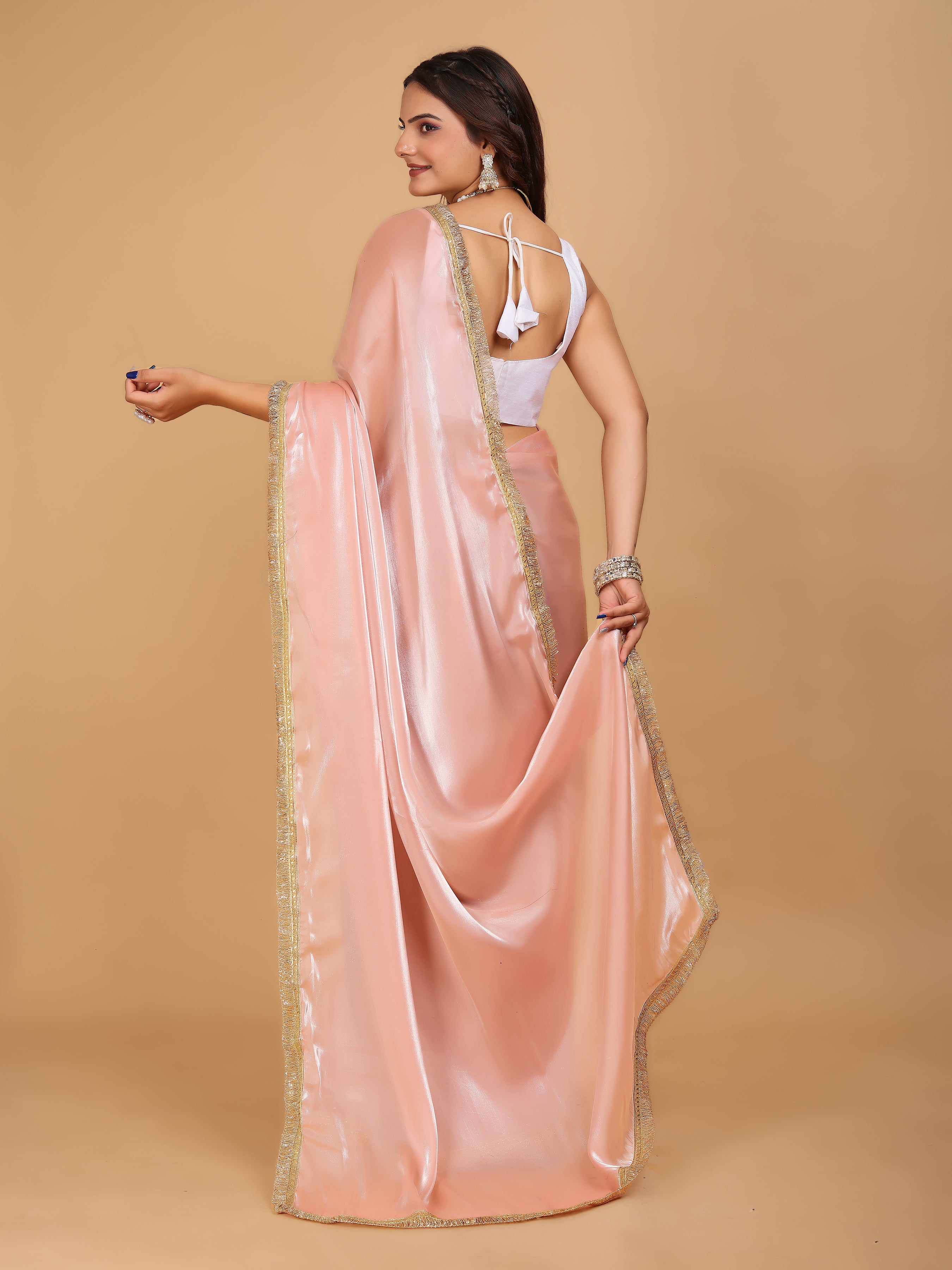 MK WOMEN'S Latest Ethnic wear Jimmychoo Saree With Lace Border Saree With Blouse Piece Pack Of 1.