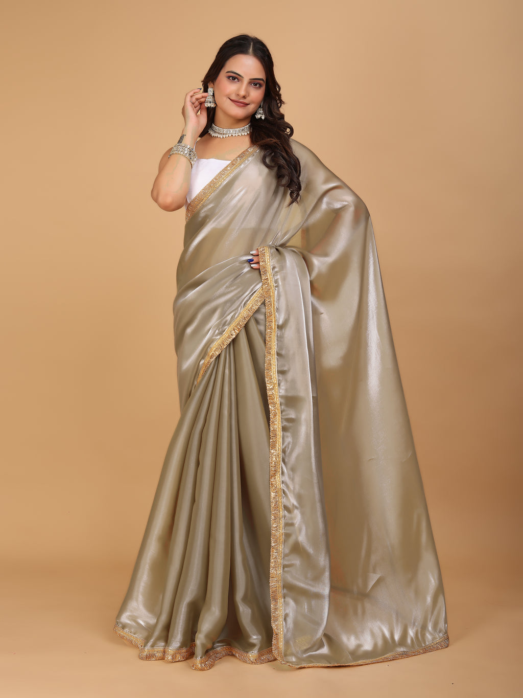 MK WOMEN'S Latest Ethnic wear Jimmychoo Saree With Lace Border Saree With Blouse Piece Pack Of 1.