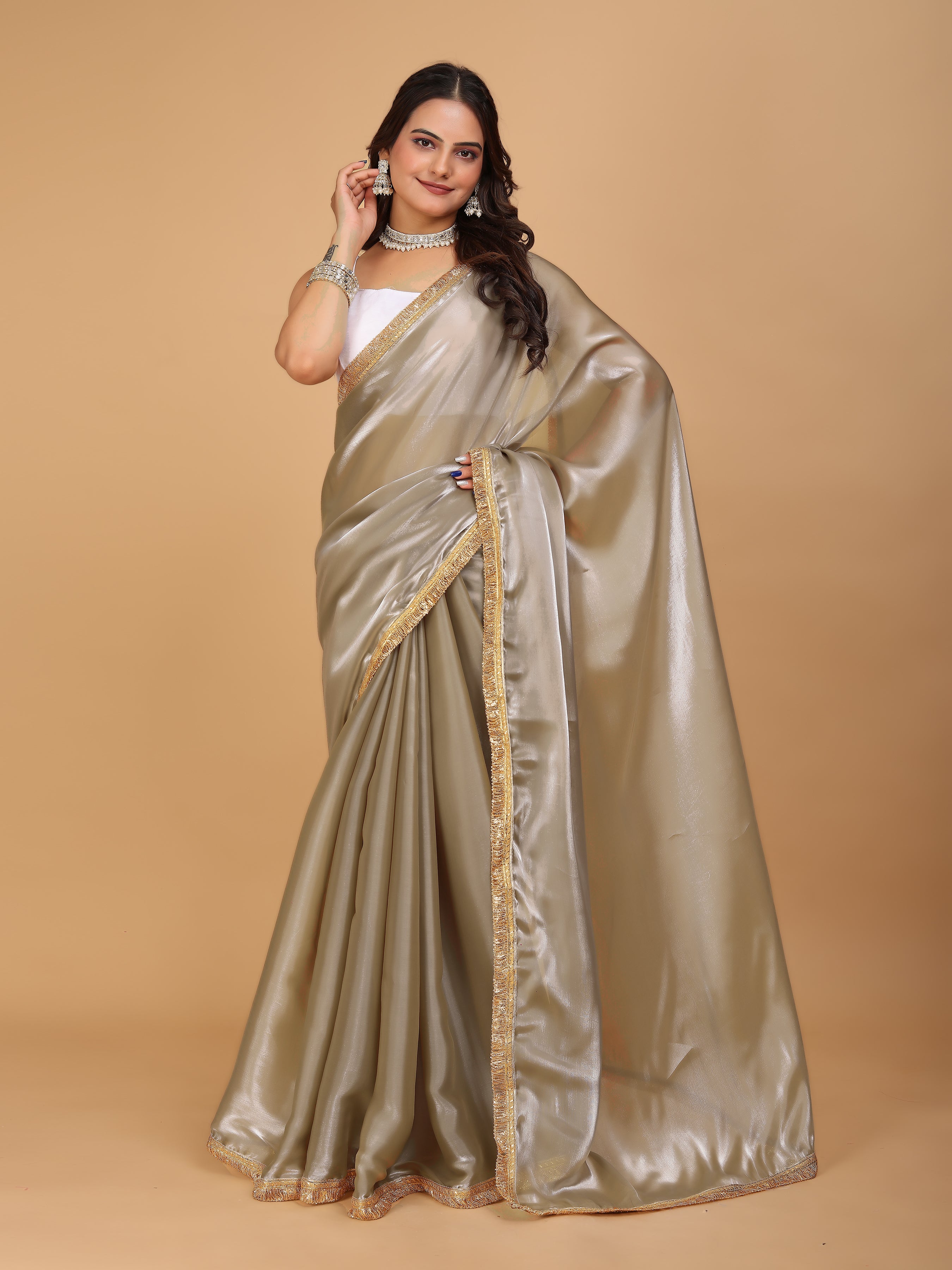 MK WOMEN'S Latest Ethnic wear Jimmychoo Saree With Lace Border Saree With Blouse Piece Pack Of 1.