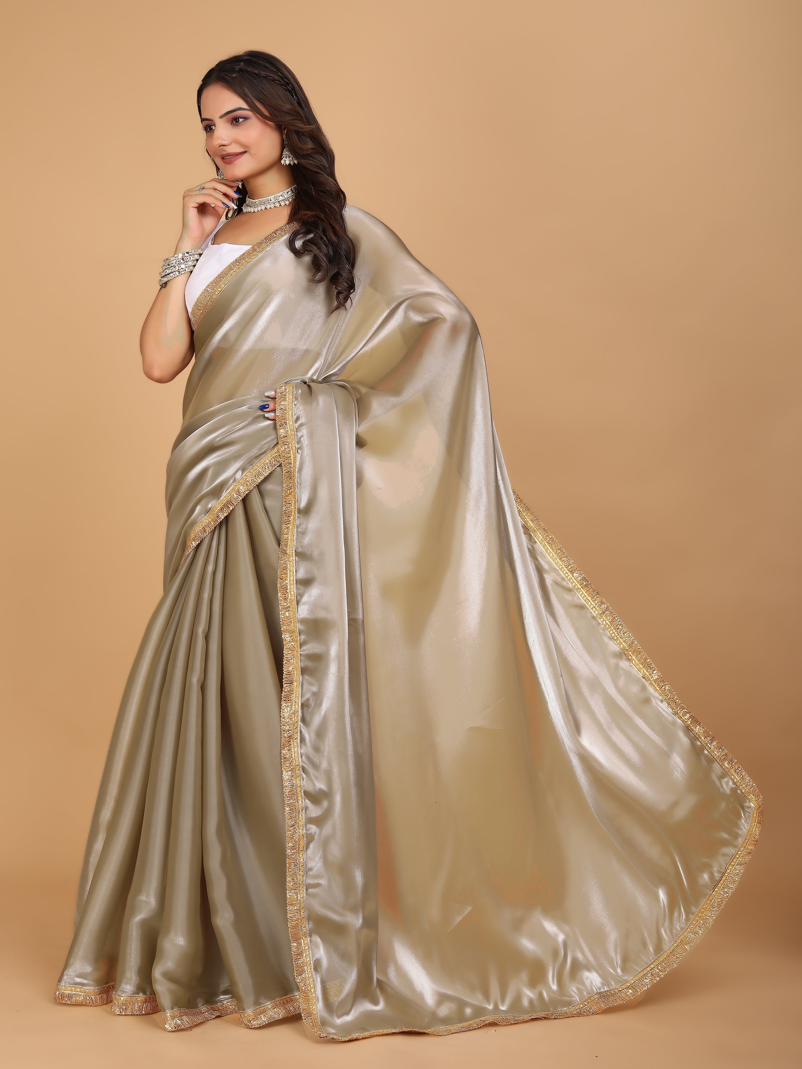 MK WOMEN'S Latest Ethnic wear Jimmychoo Saree With Lace Border Saree With Blouse Piece Pack Of 1.