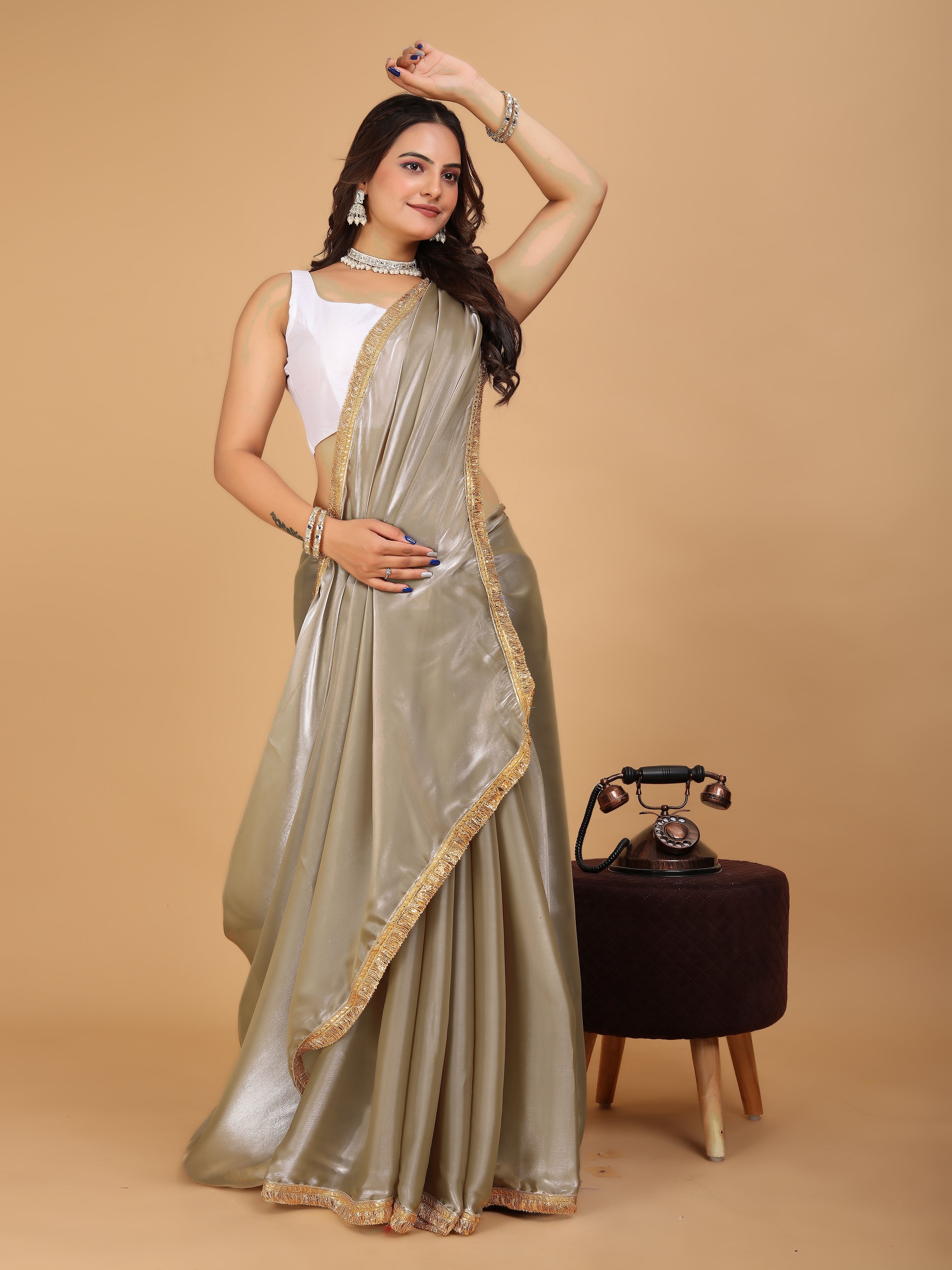 MK WOMEN'S Latest Ethnic wear Jimmychoo Saree With Lace Border Saree With Blouse Piece Pack Of 1.